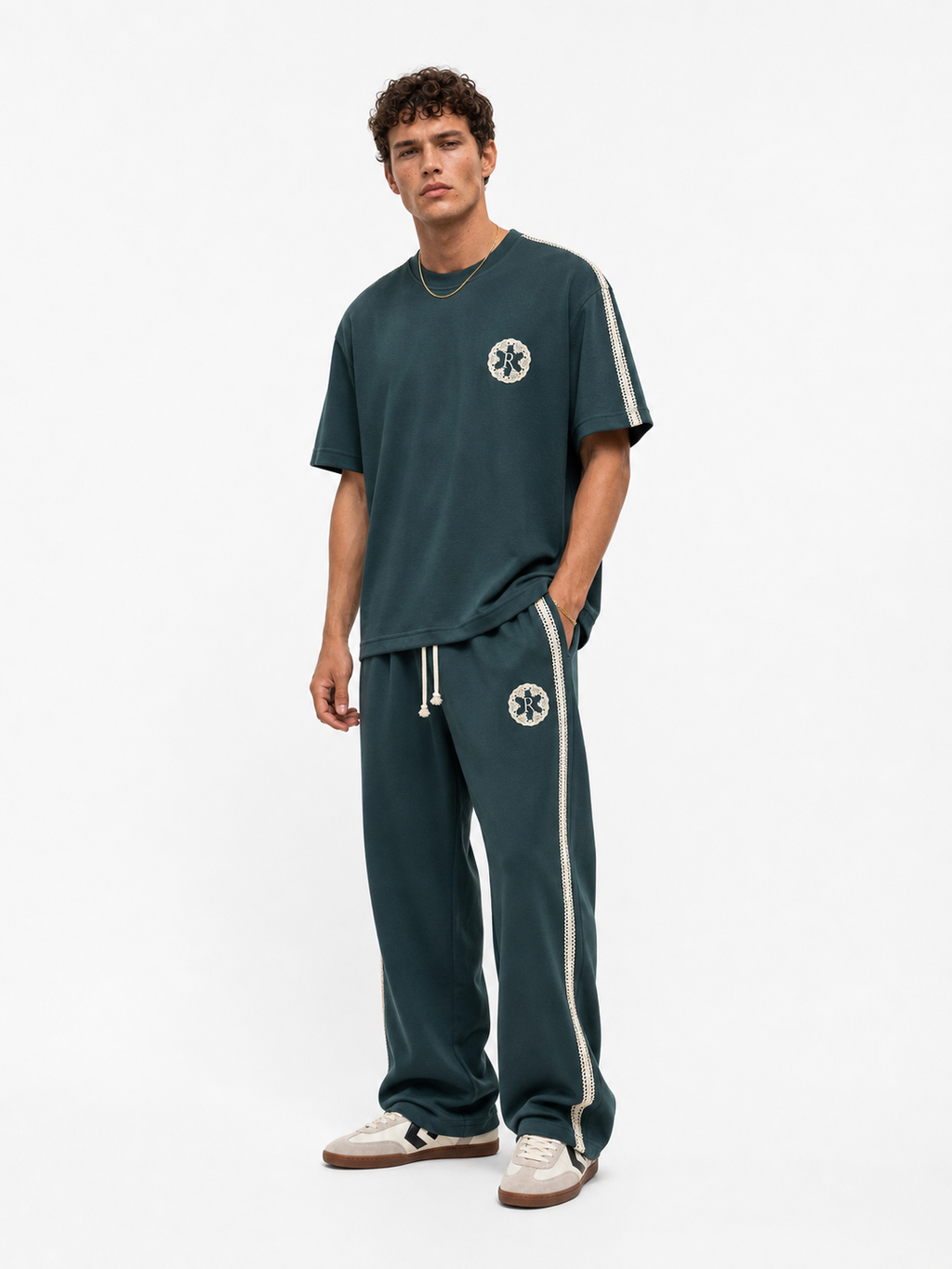 R Embroidered Regular Fit Tracksuit Petrol Blue