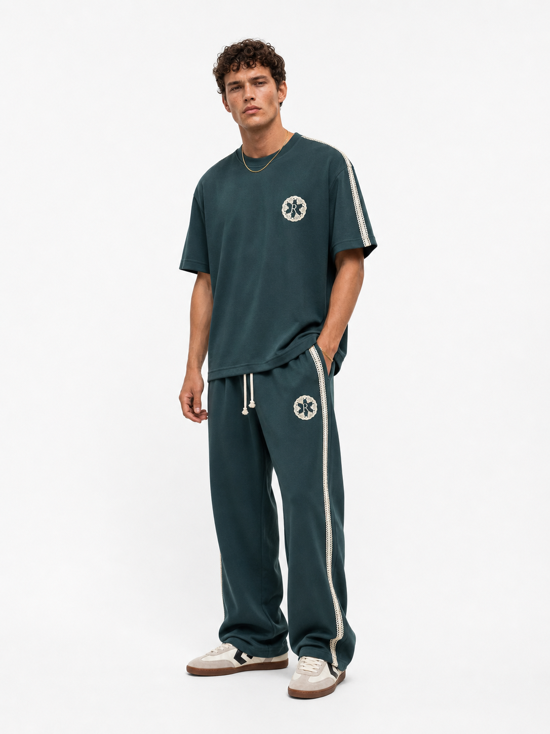 R Embroidered Regular Fit Tracksuit Petrol Blue