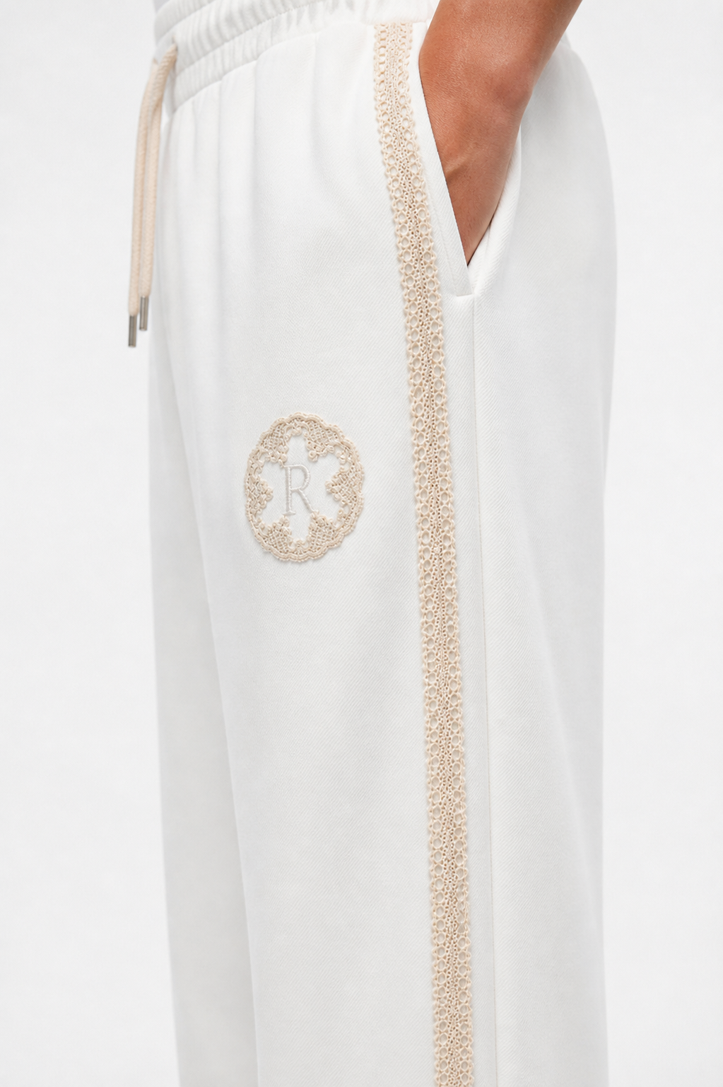 R Embroidered Regular Fit Tracksuit Ecru