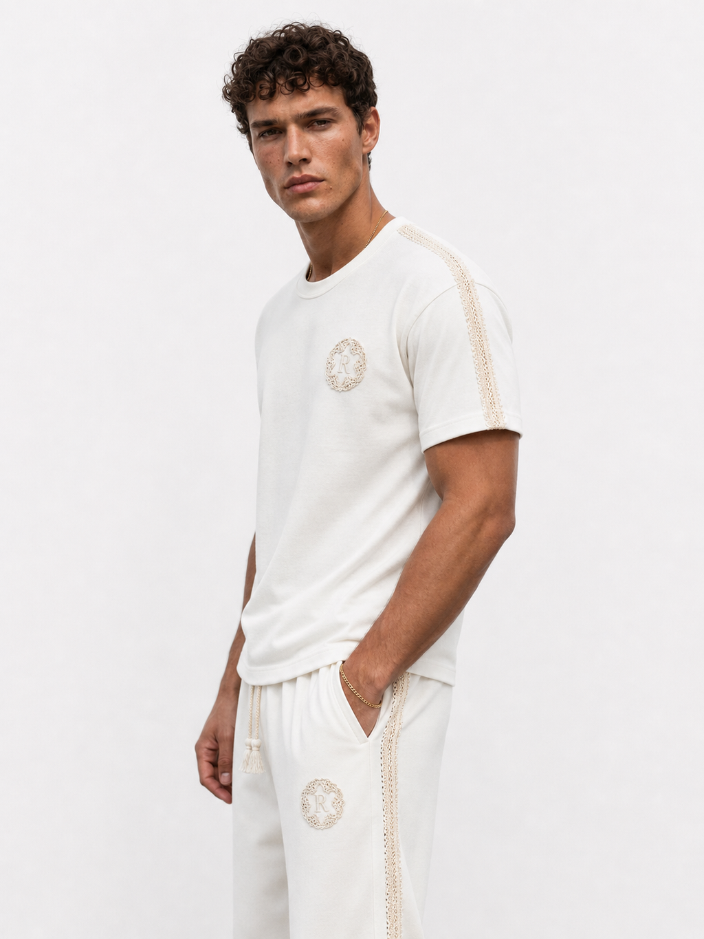 R Embroidered Regular Fit Tracksuit Ecru