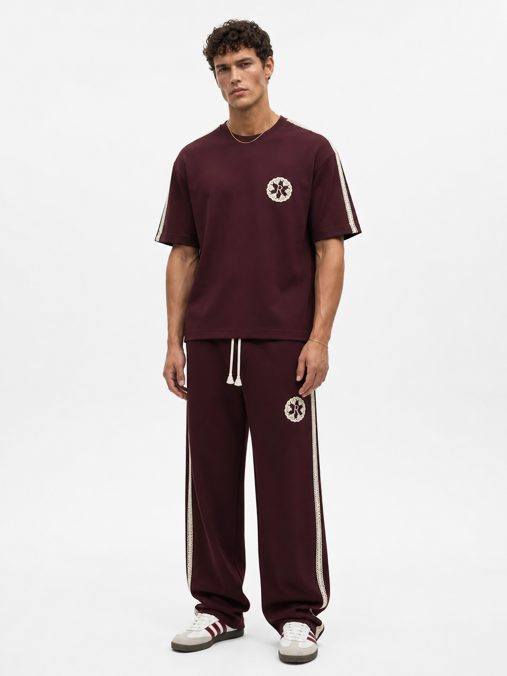 R Embroidered Regular Fit Tracksuit Burgundy