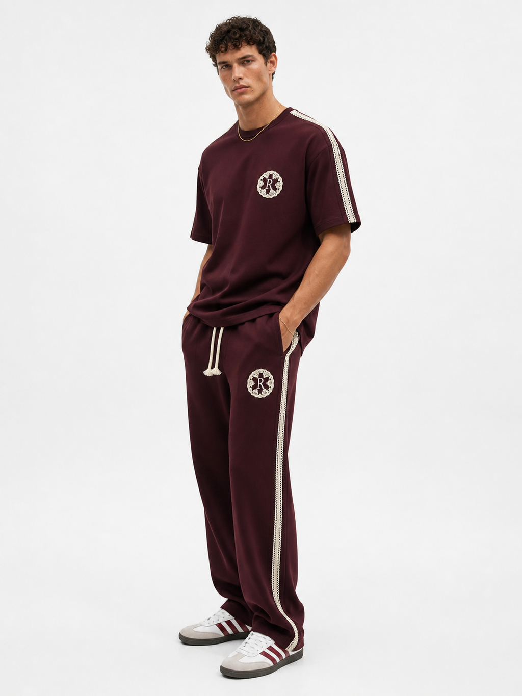 R Embroidered Regular Fit Tracksuit Burgundy