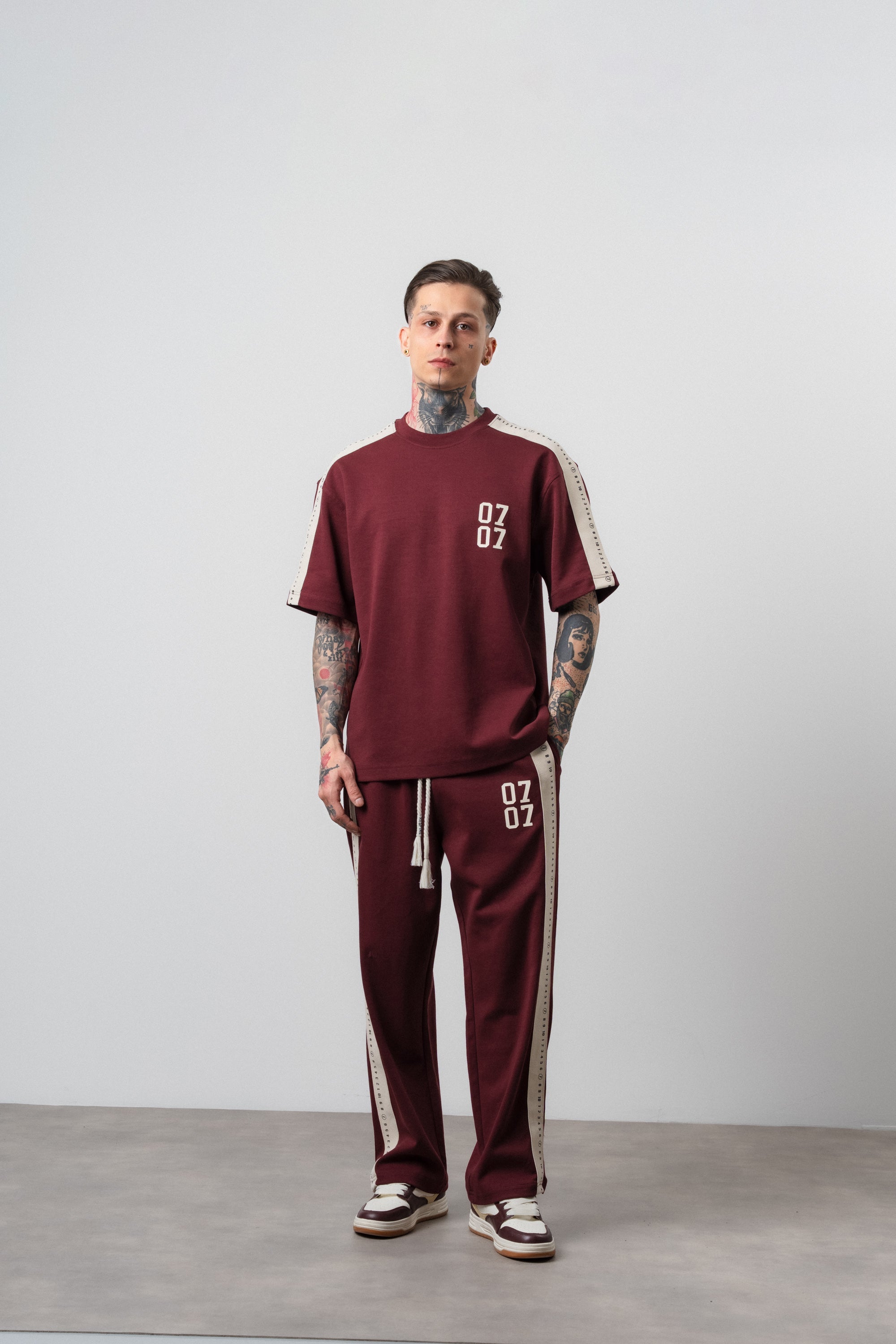 07 Striped Regular Fit Tracksuit Burgundy