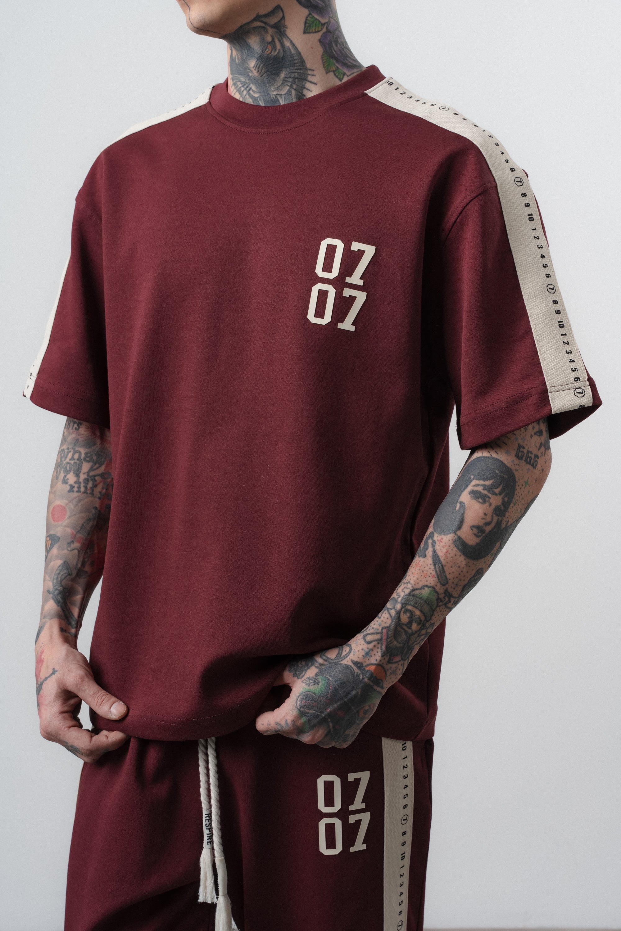 07 Striped Regular Fit Tracksuit Burgundy