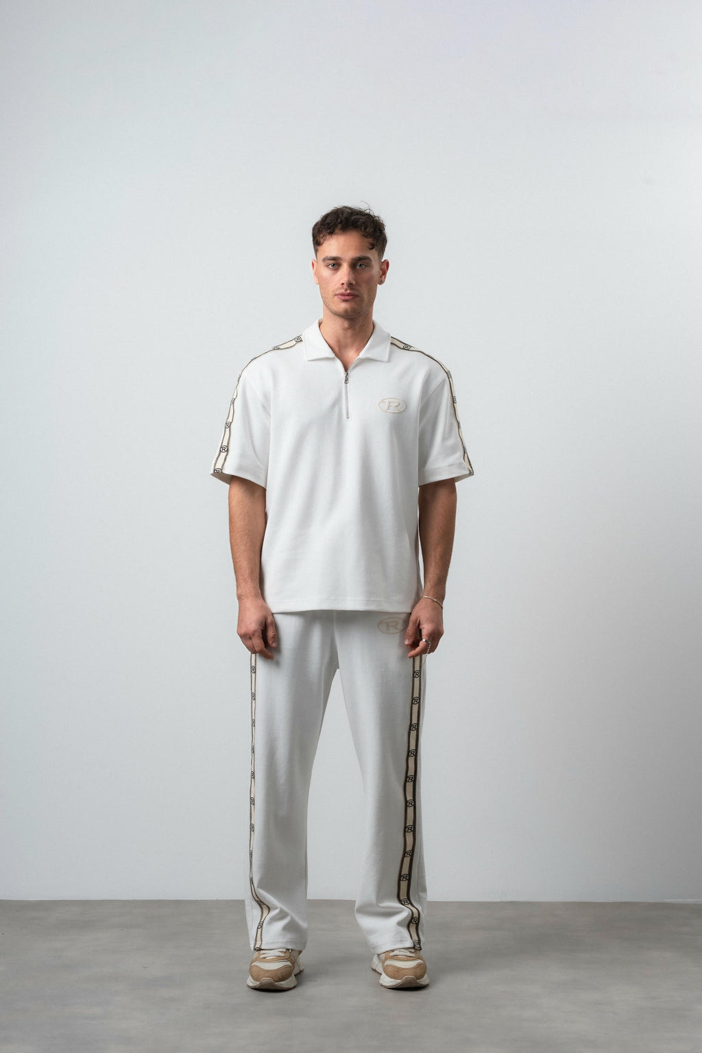 R Striped Regular Fit Tracksuit Ecru