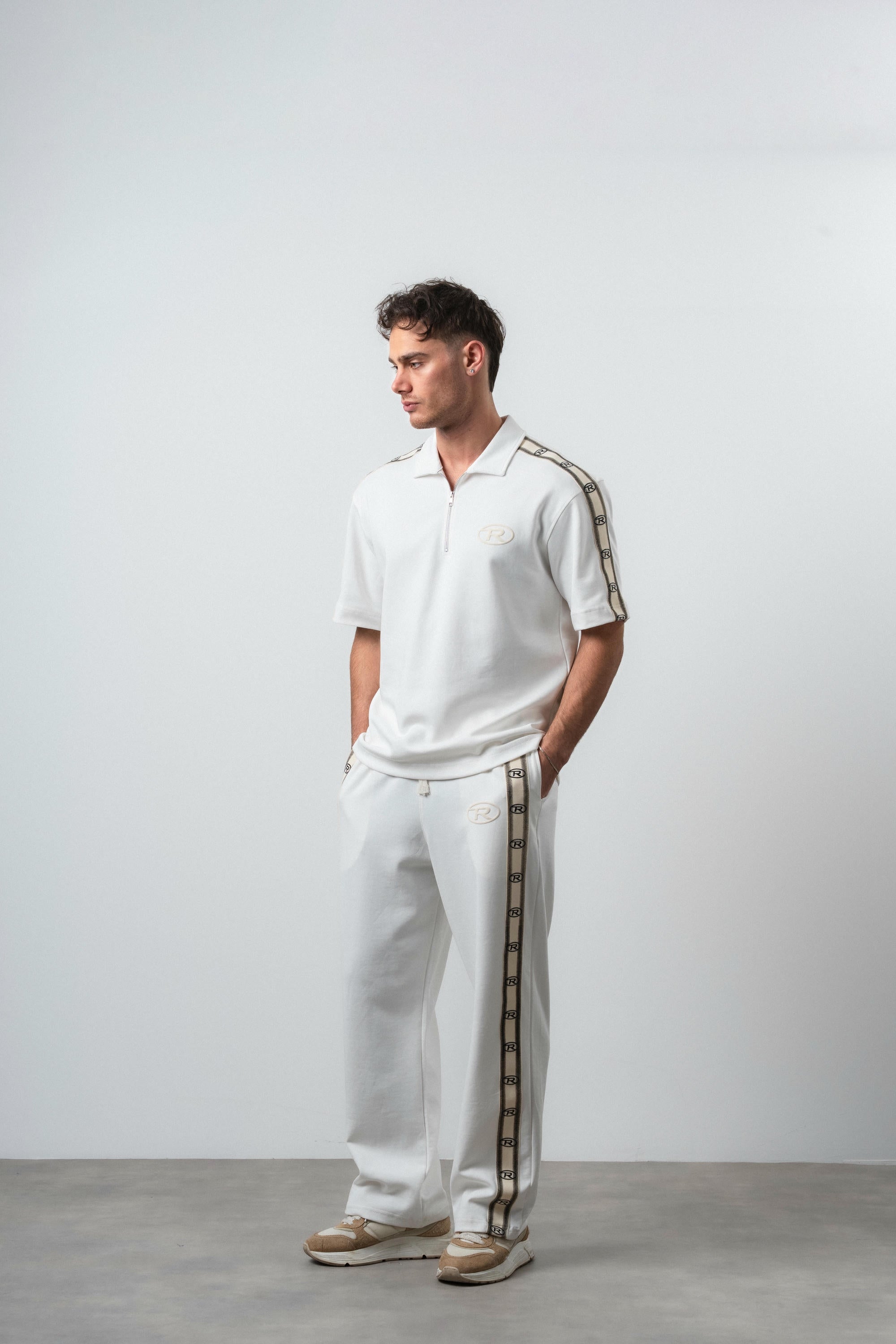 R Striped Regular Fit Tracksuit Ecru