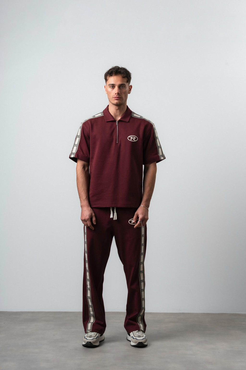 R Striped Regular Fit Tracksuit Burgundy