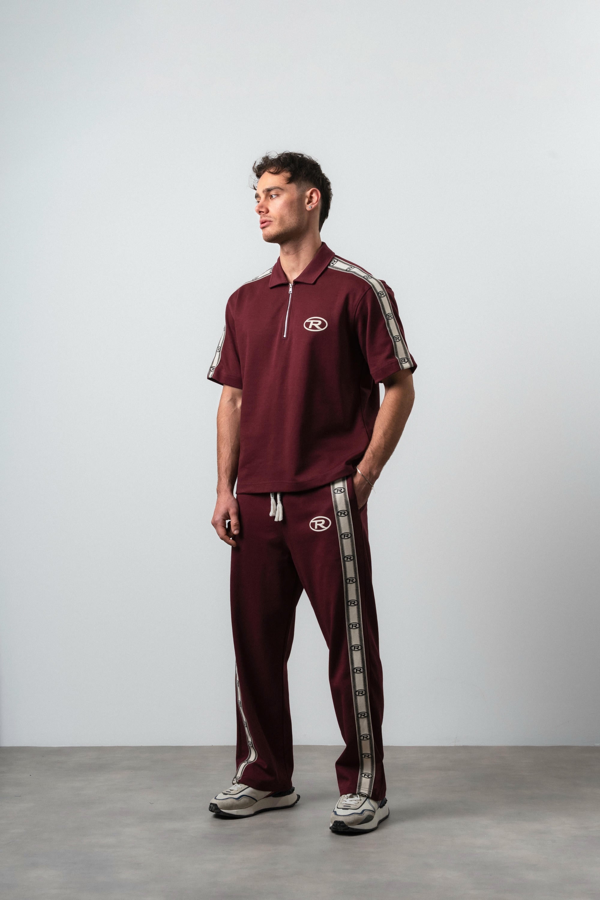R Striped Regular Fit Tracksuit Burgundy