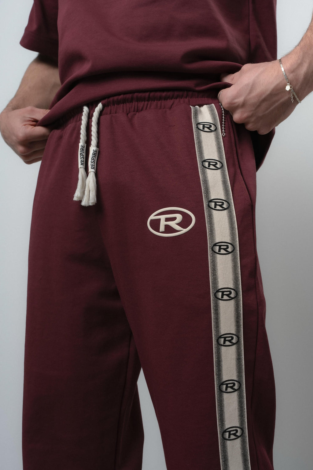 R Striped Regular Fit Tracksuit Burgundy