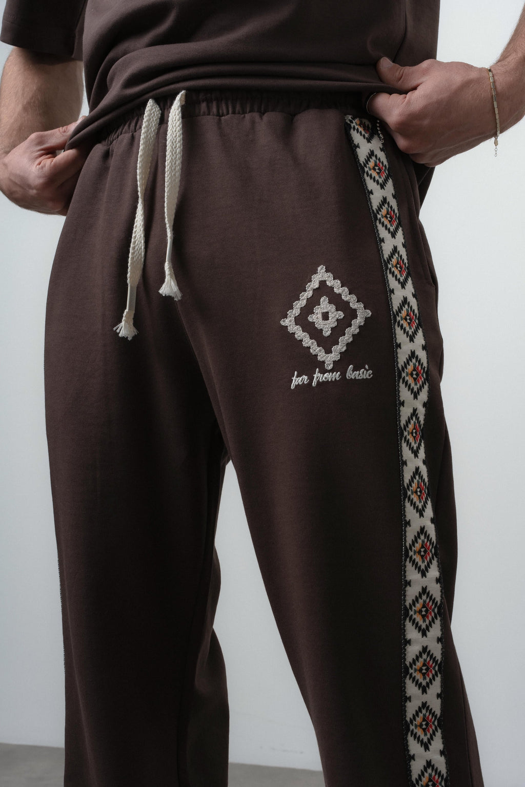 FFB Ethnic Striped Regular Fit Tracksuit Brown