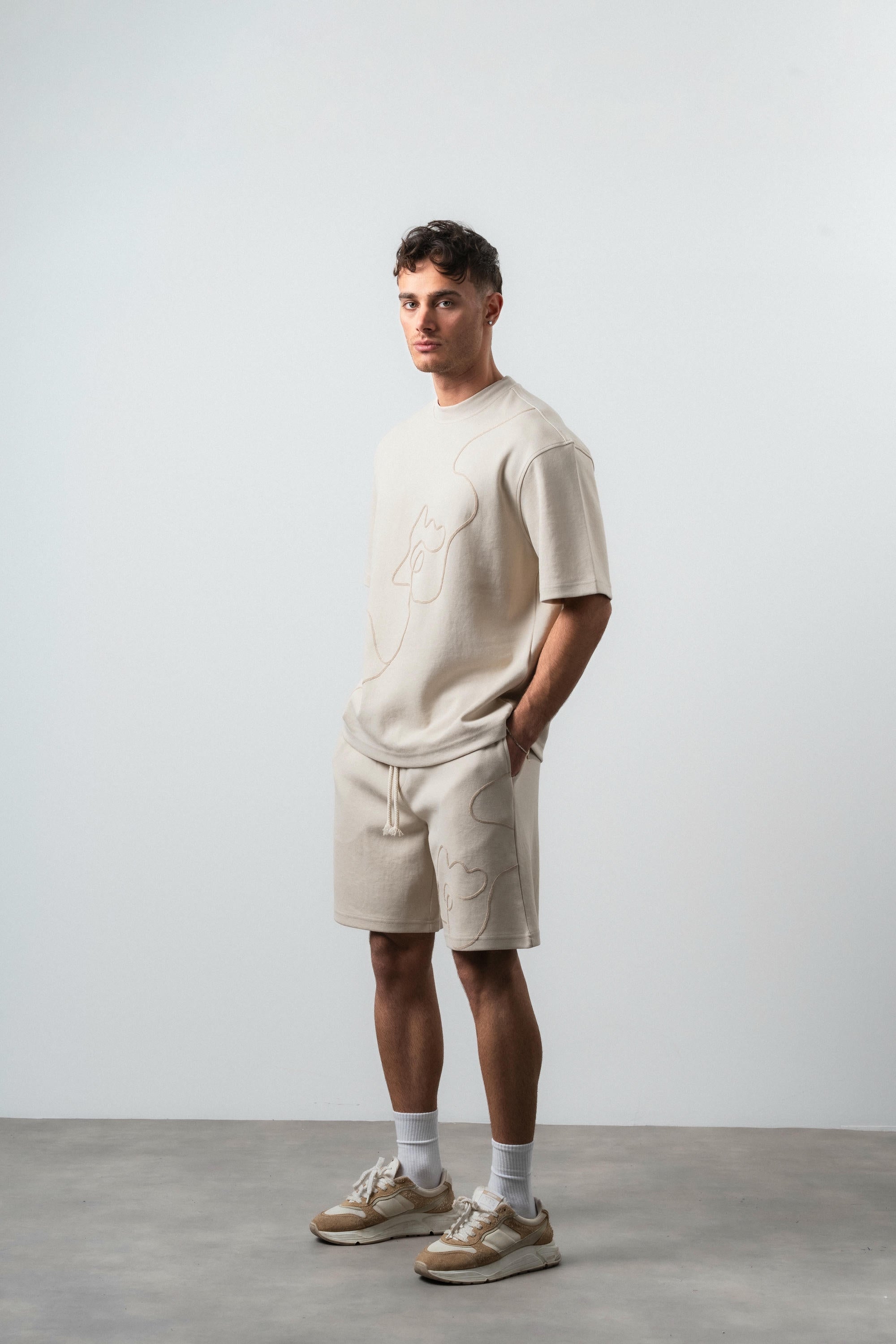 Embroidered Regular Fit Set Beige