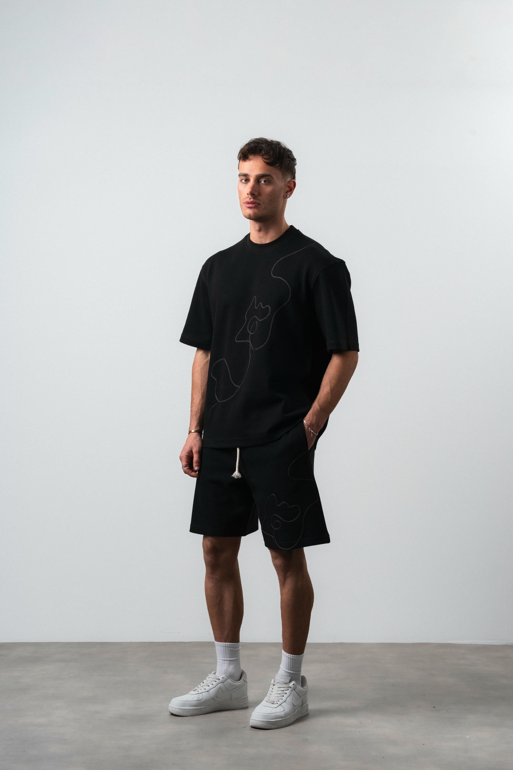 Embroidered Regular Fit Set Black