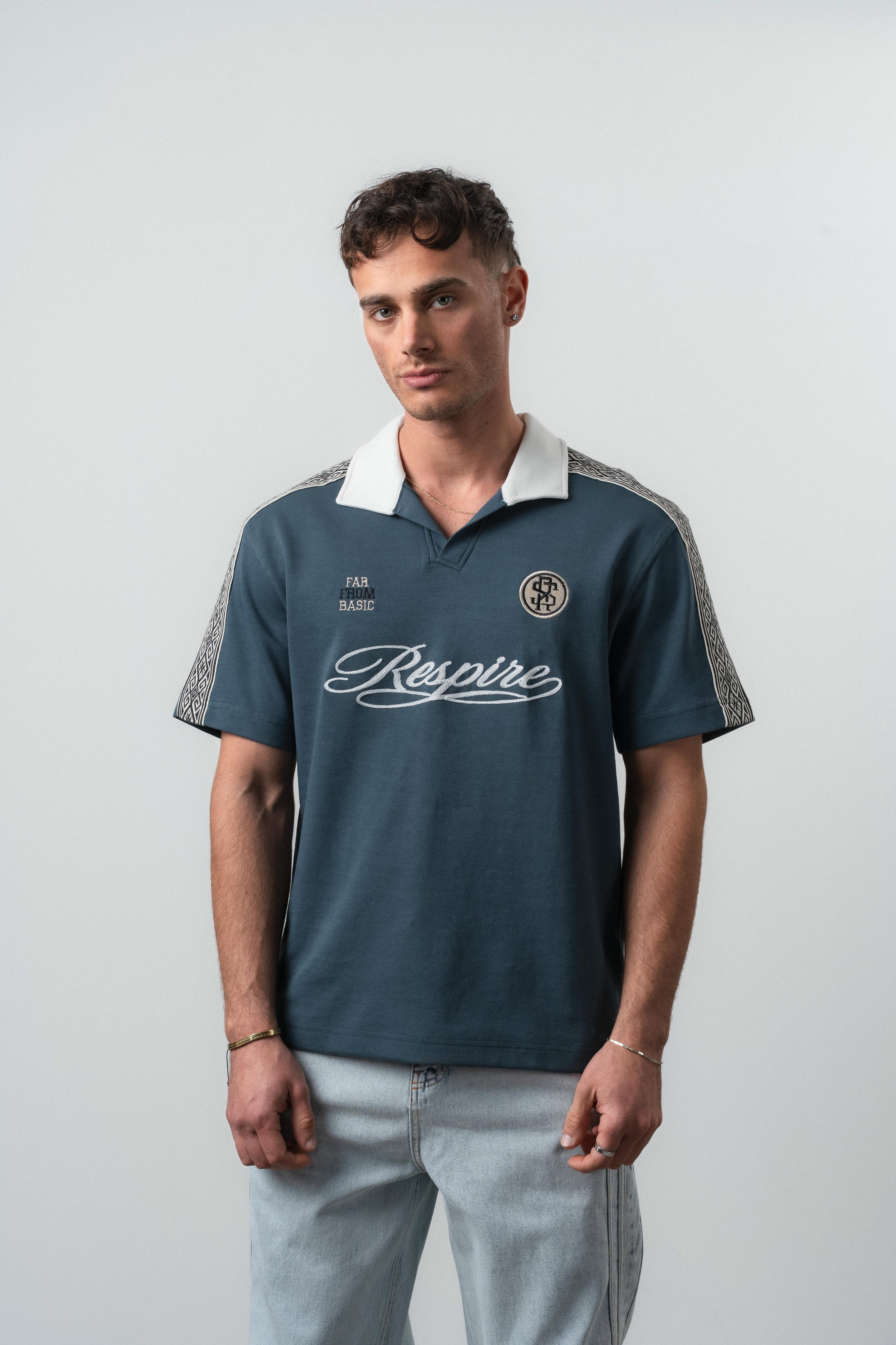 Respire Regular Fit Retro T-Shirt Petrol Blue