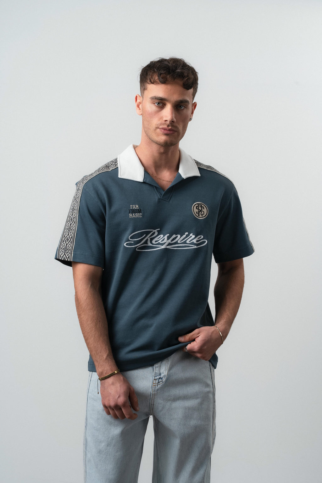 Respire Regular Fit Retro T-Shirt Petrol Blue