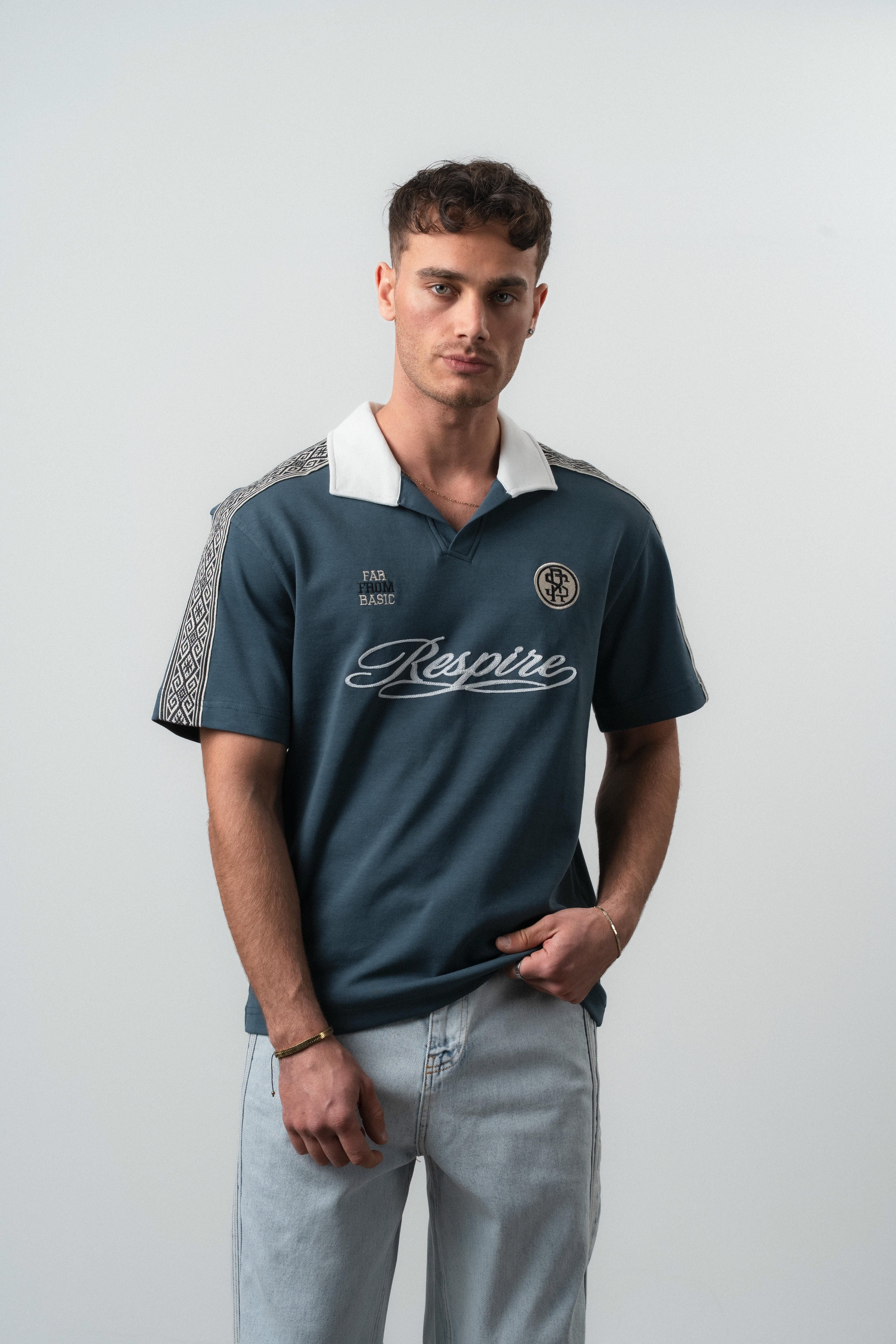 Respire Regular Fit Retro T-Shirt Petrol Blue