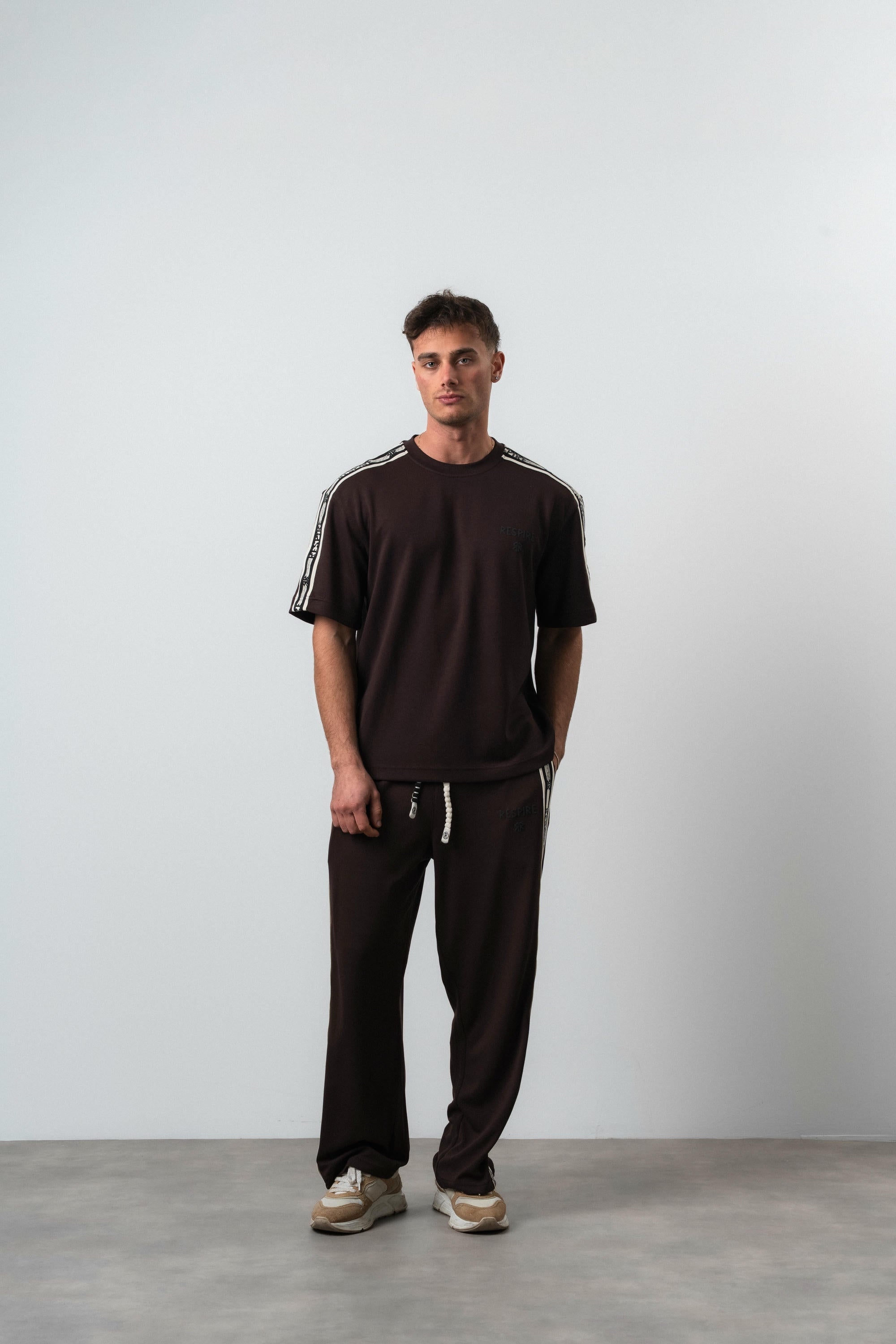 Respire Striped Regular Fit Tracksuit Brown