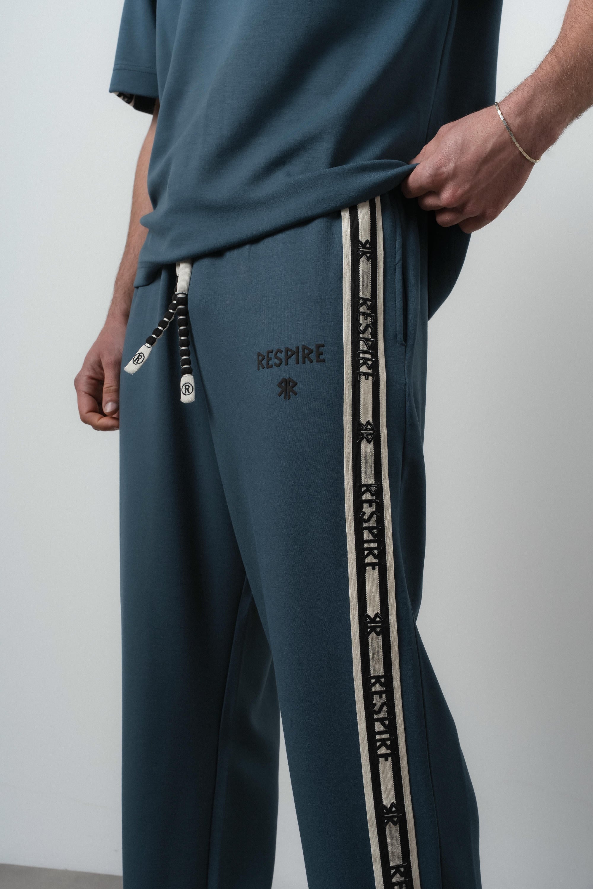 Respire Striped Regular Fit Tracksuit Petrol Blue