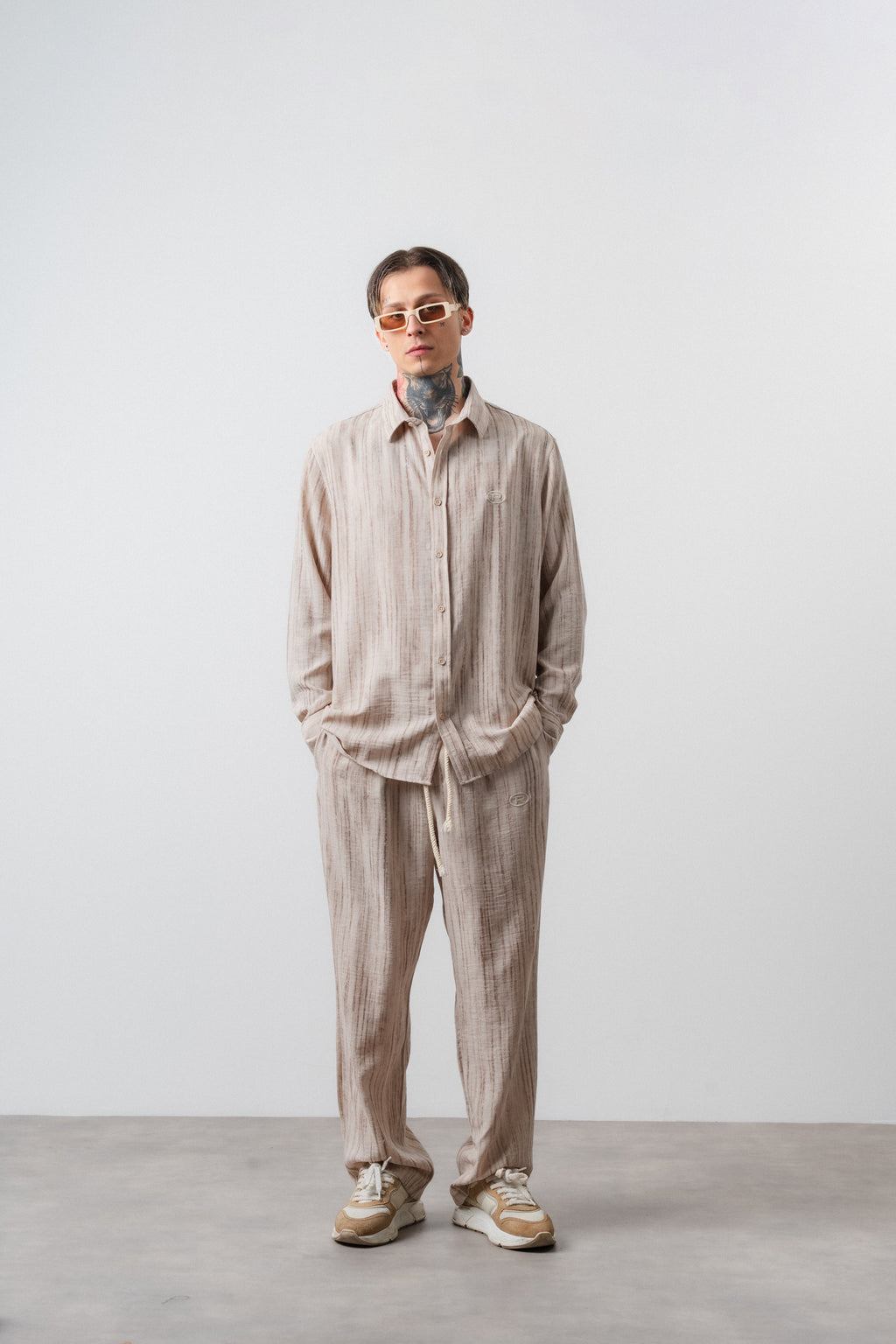 R Embroidered Oversized Tracksuit Beige