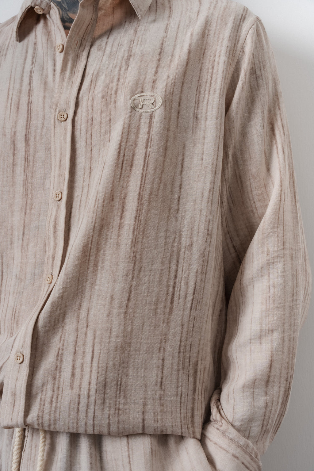 R Embroidered Oversized Tracksuit Beige