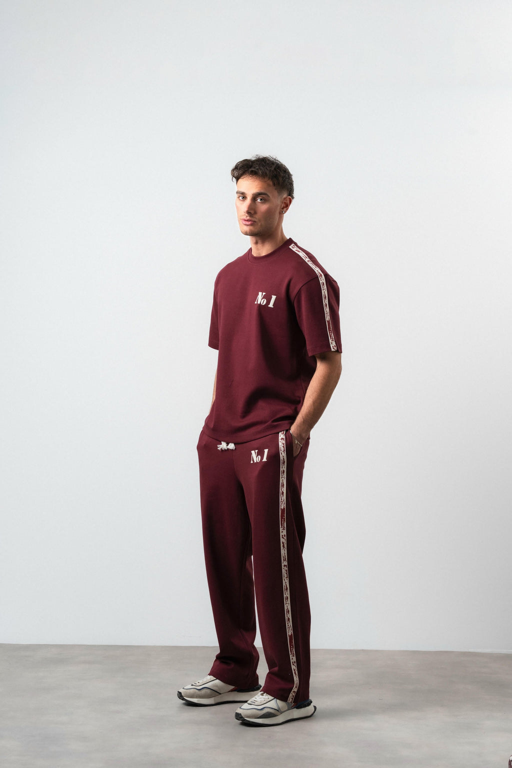 No1 Striped Regular Fit Tracksuit Burgundy
