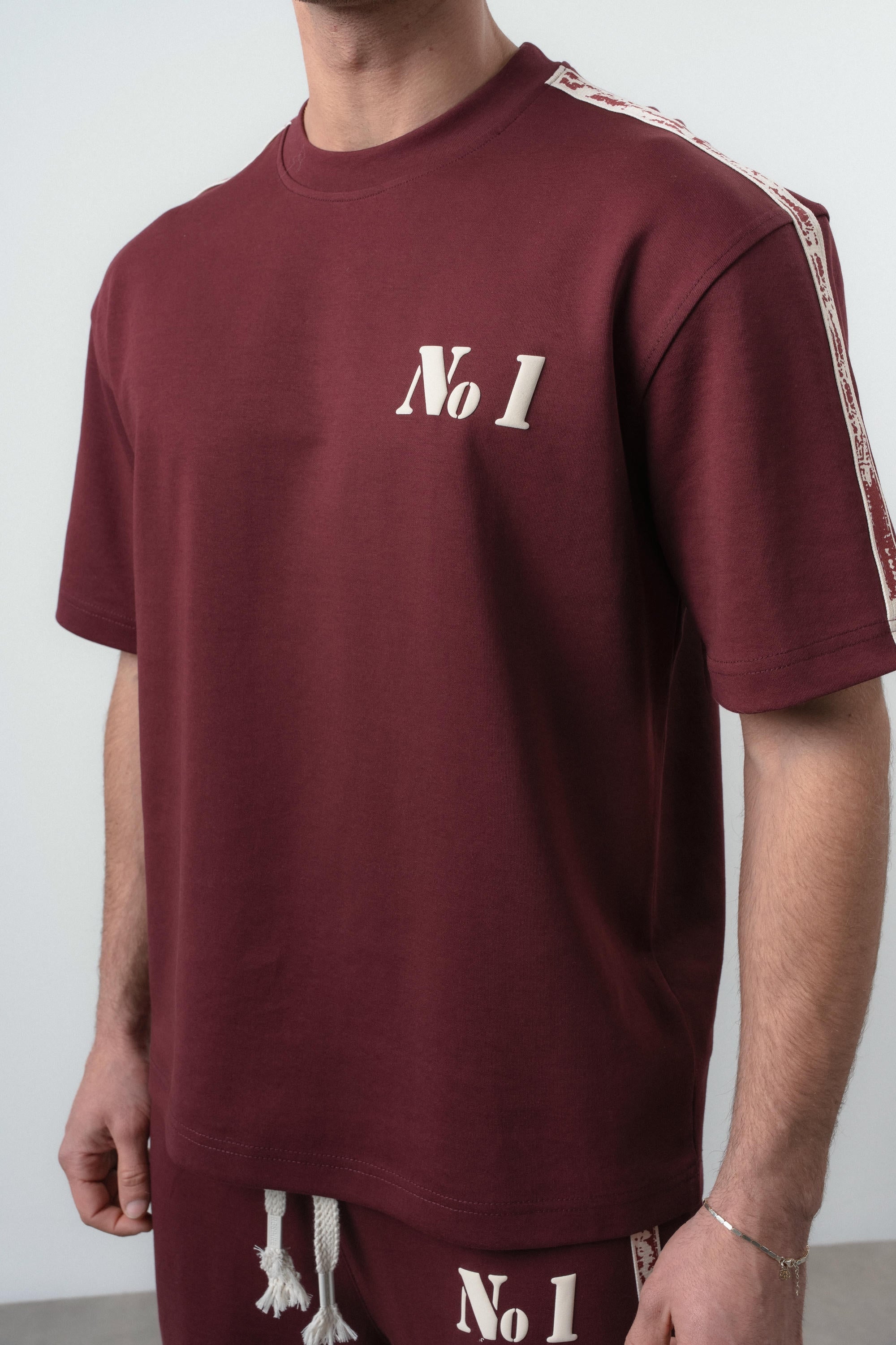 No1 Striped Regular Fit Tracksuit Burgundy