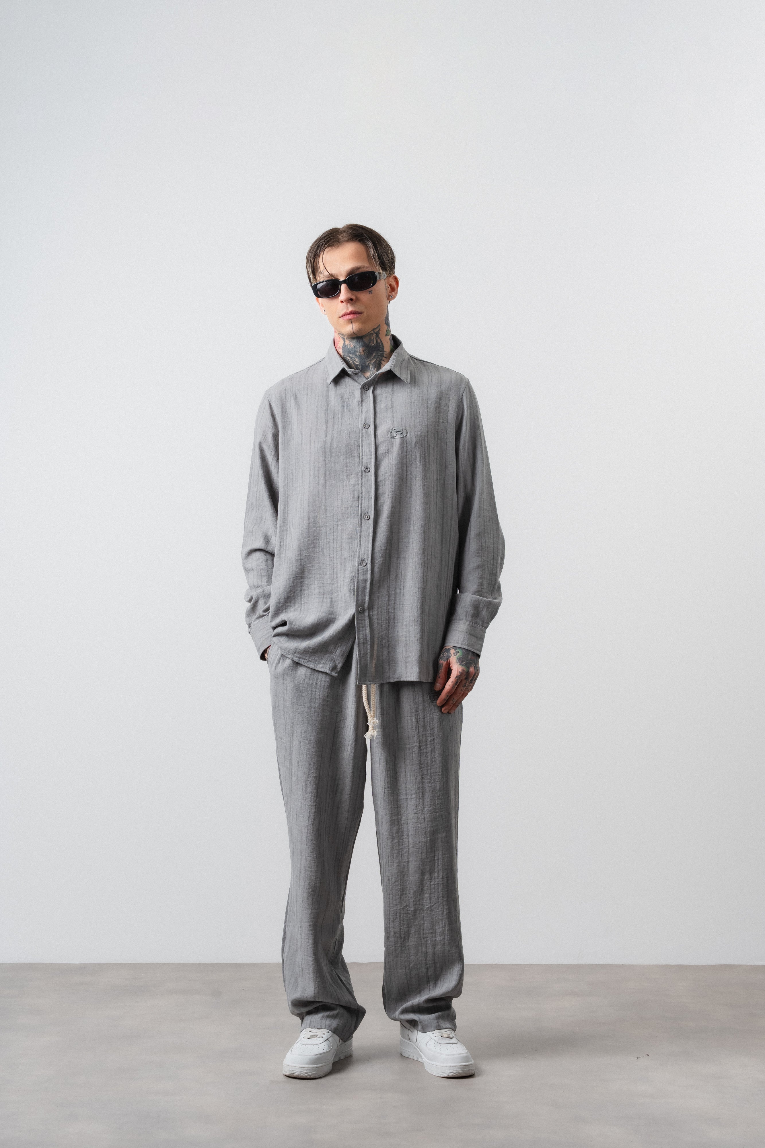 R Embroidered Oversized Tracksuit Gray