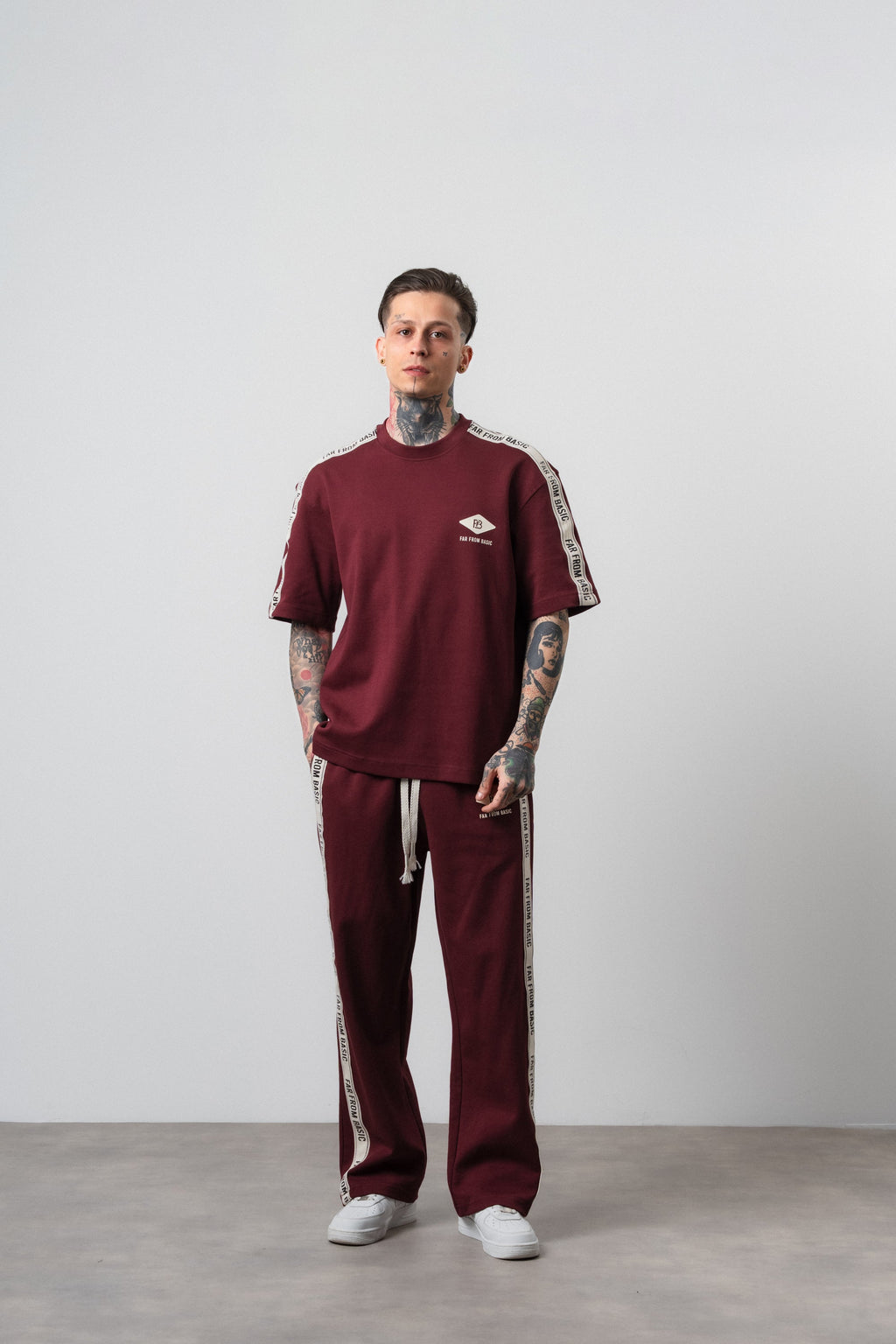 FFB Striped Regular Fit Tracksuit Burgundy