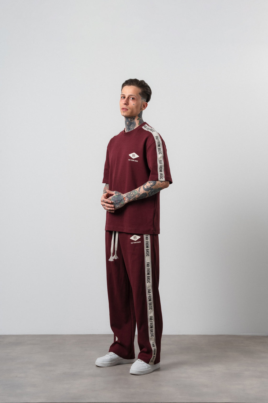 FFB Striped Regular Fit Tracksuit Burgundy