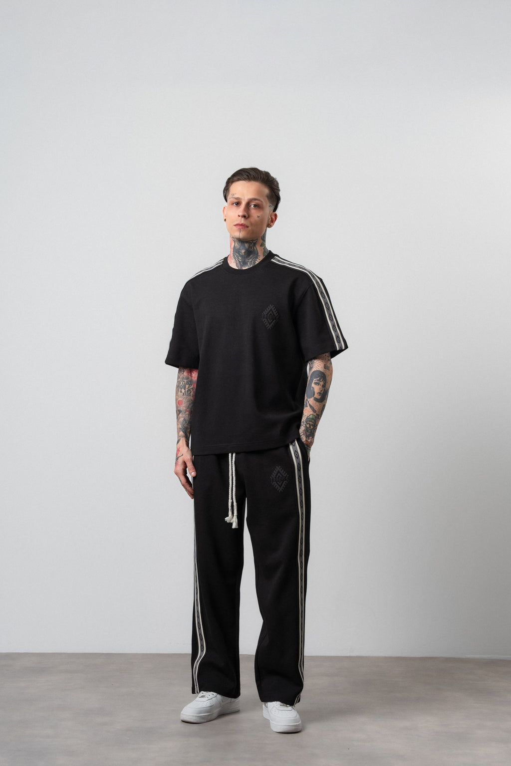 Ethnic Striped Regular Fit Tracksuit Black
