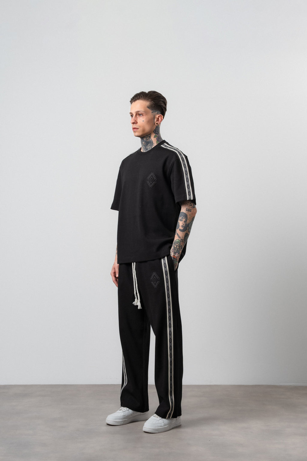 Ethnic Striped Regular Fit Tracksuit Black