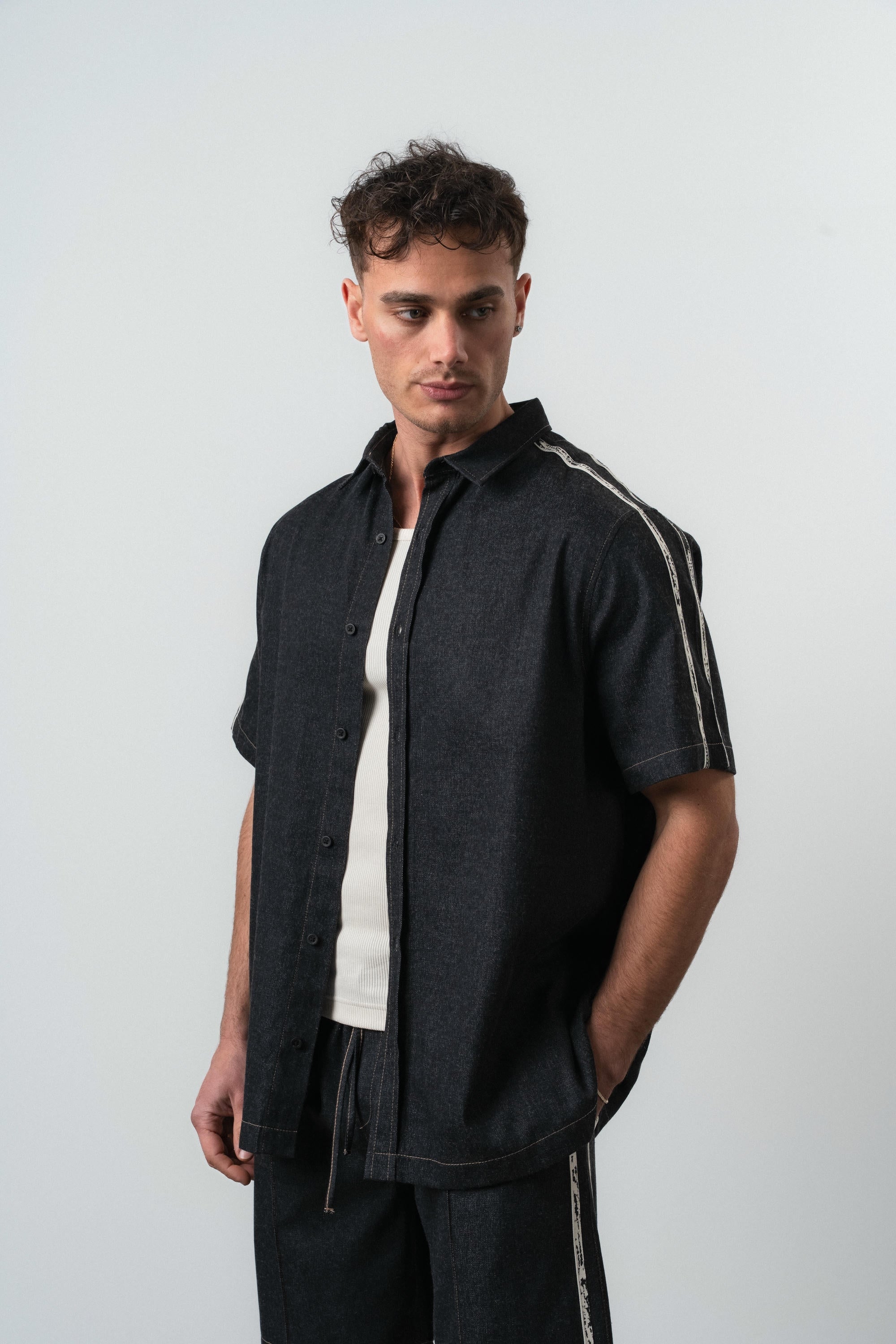 Denim Shortsleeve Oversized Shirt Black