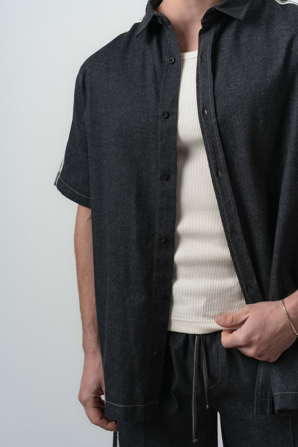 Denim Shortsleeve Oversized Shirt Black