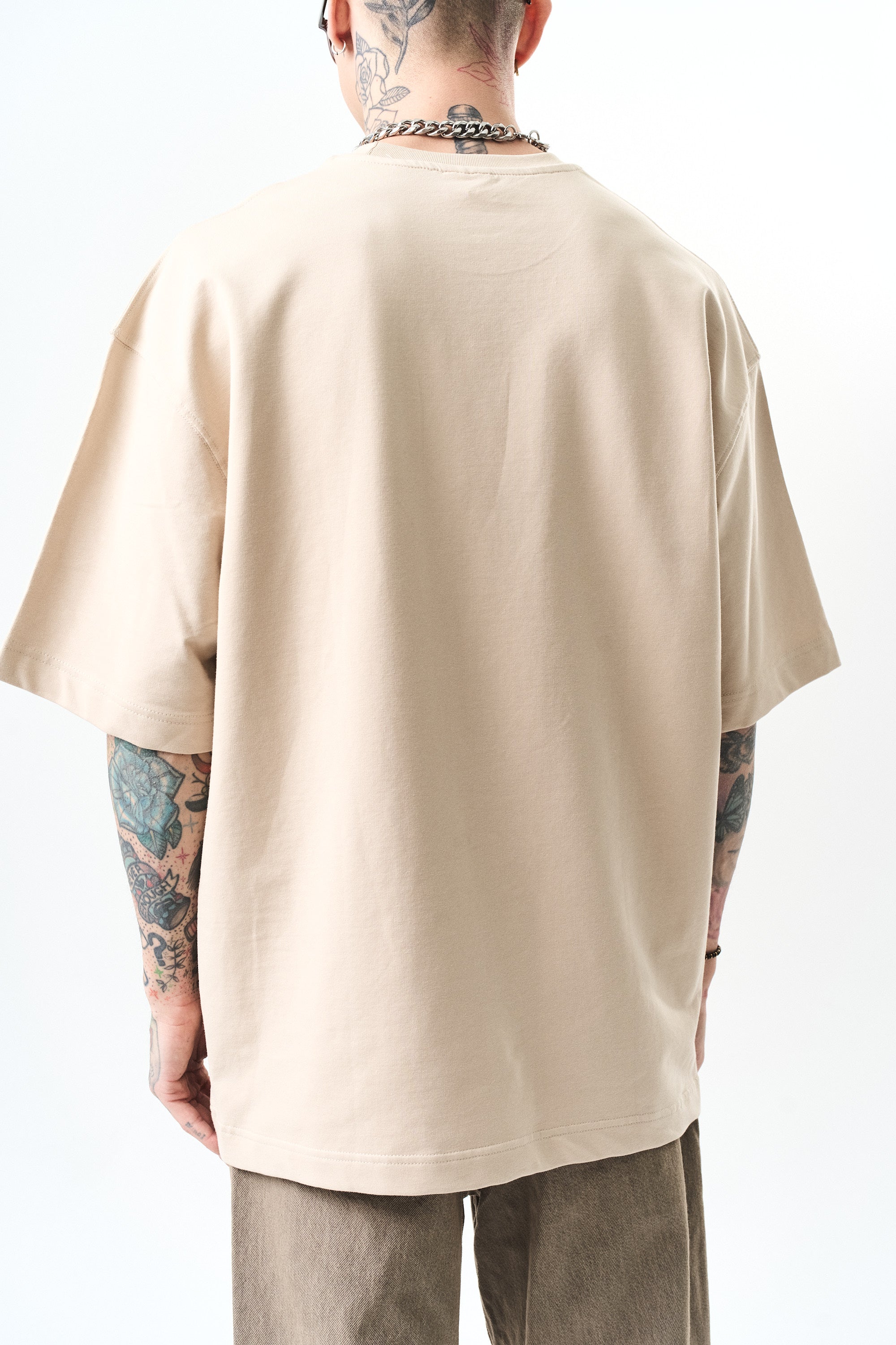Respire Injection Printed Oversized T-Shirt Beige
