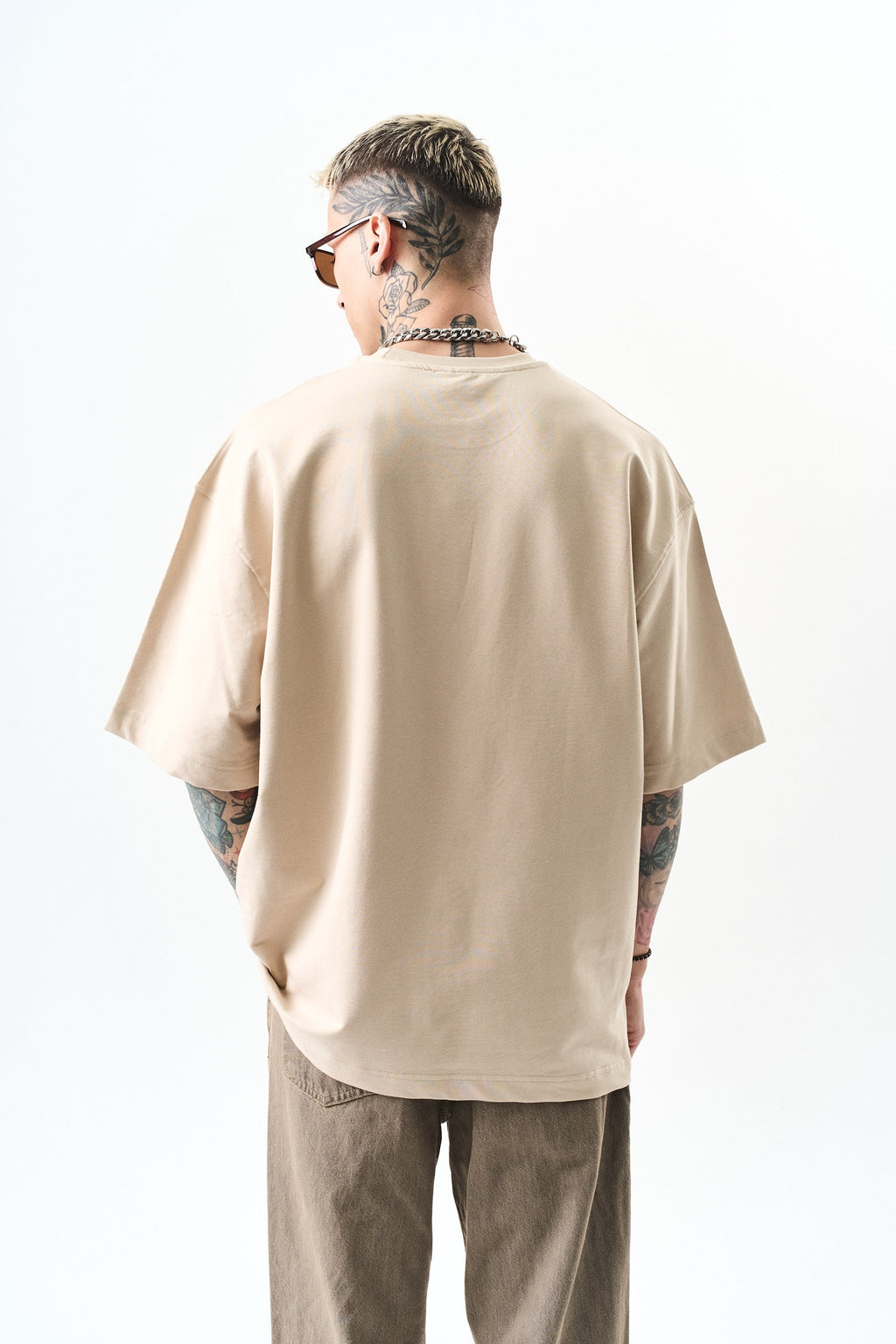 Respire Injection Printed Oversized T-Shirt Beige