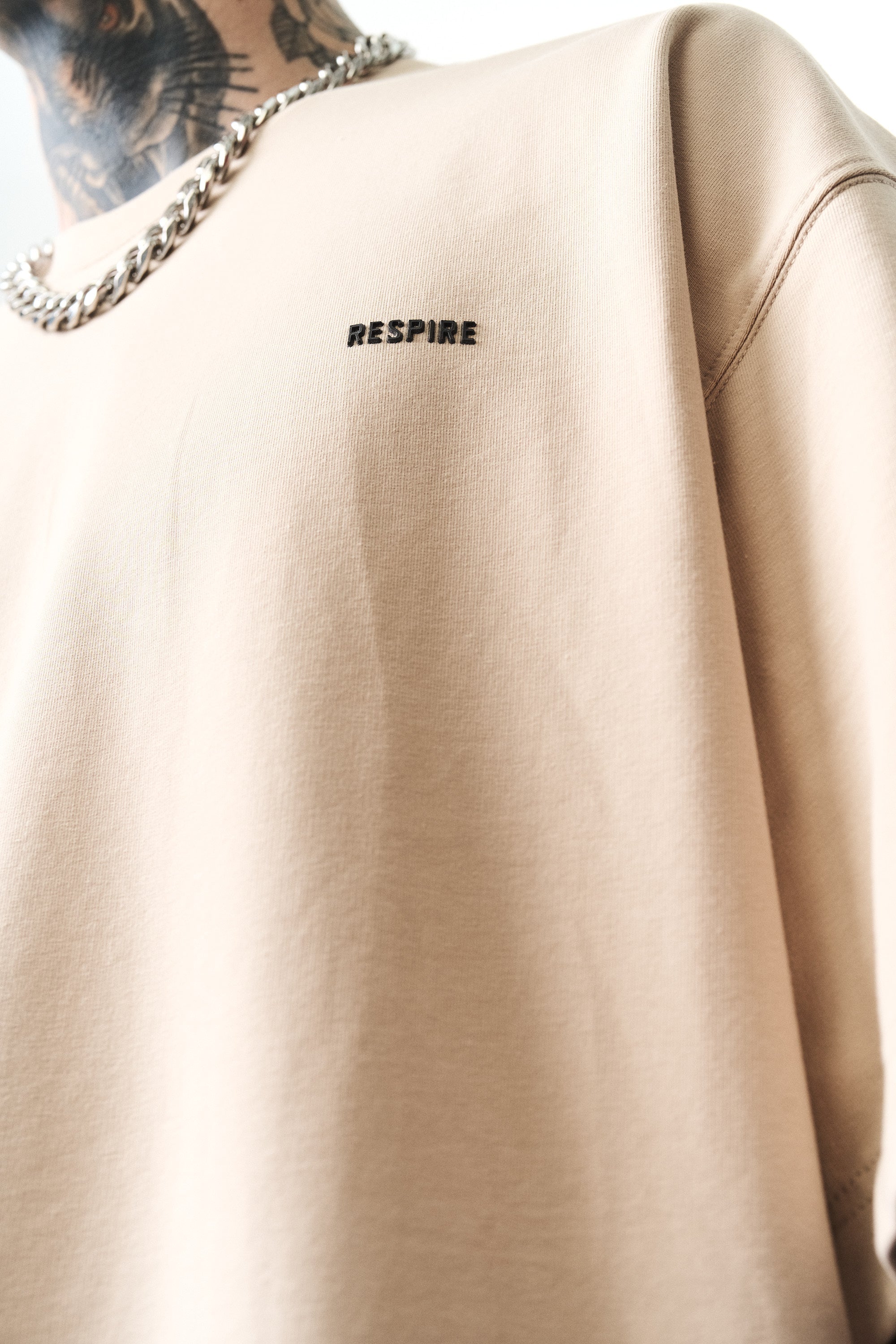 Respire Injection Printed Oversized T-Shirt Beige