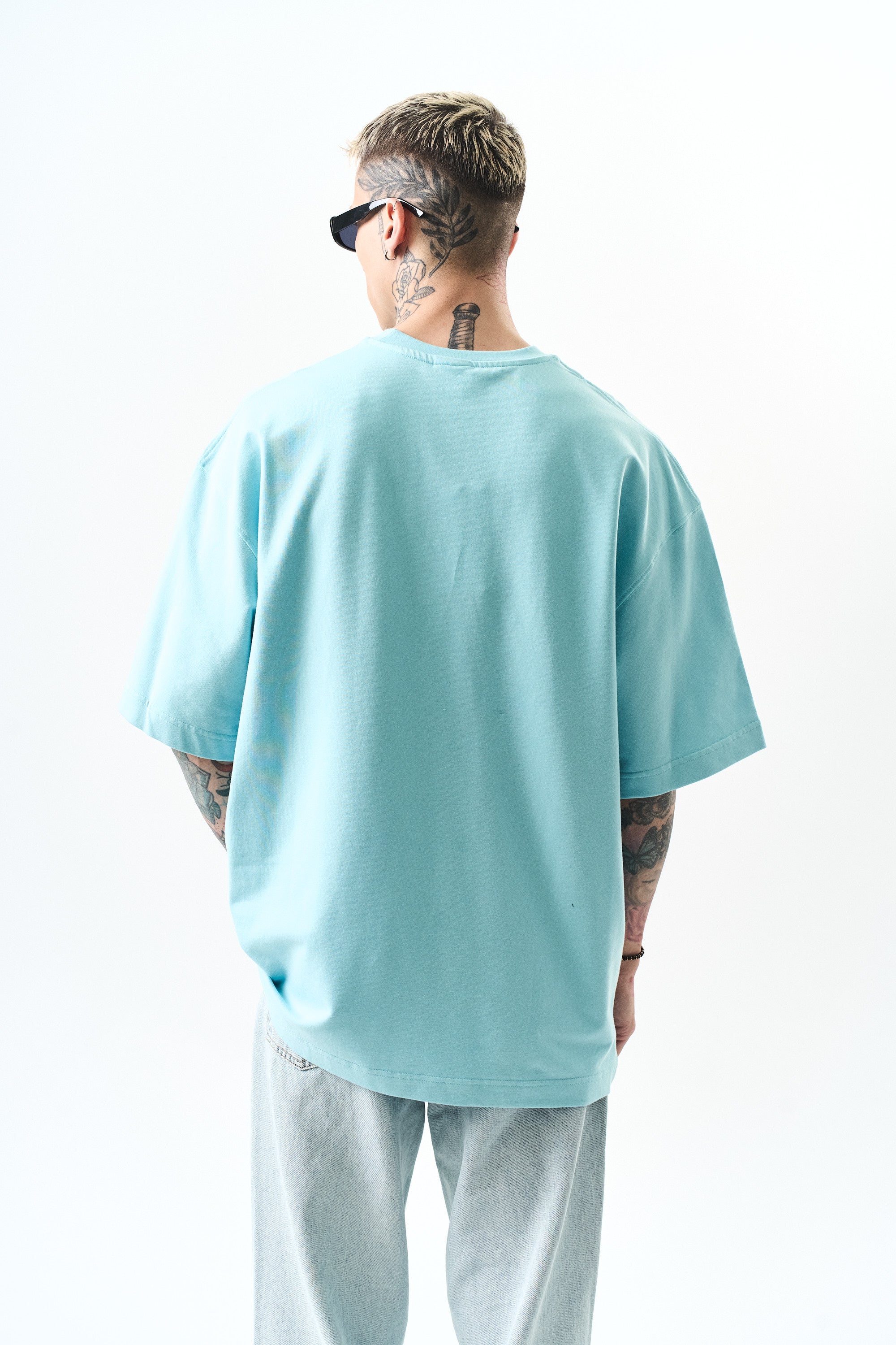Respire Injection Printed Oversized T-Shirt Baby Blue