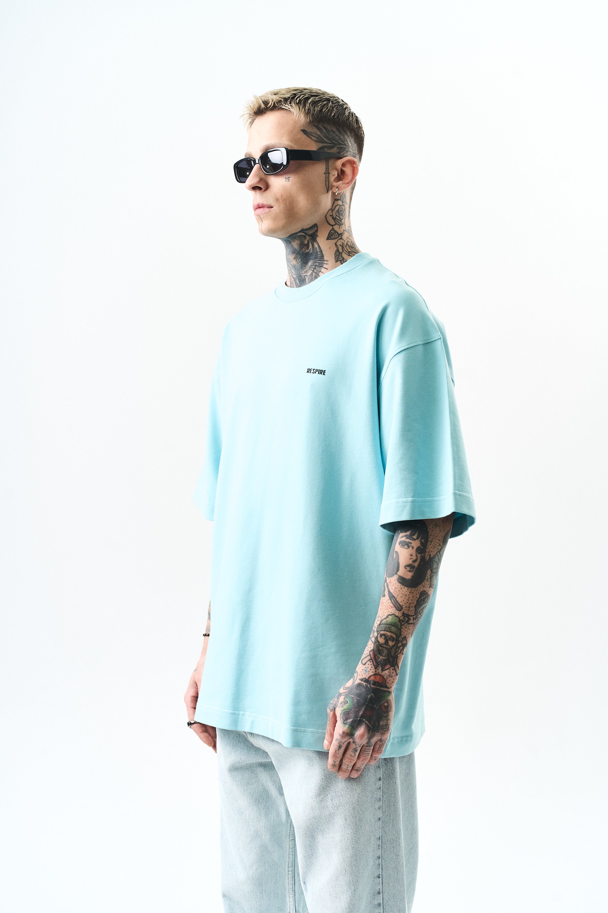 Respire Injection Printed Oversized T-Shirt Baby Blue