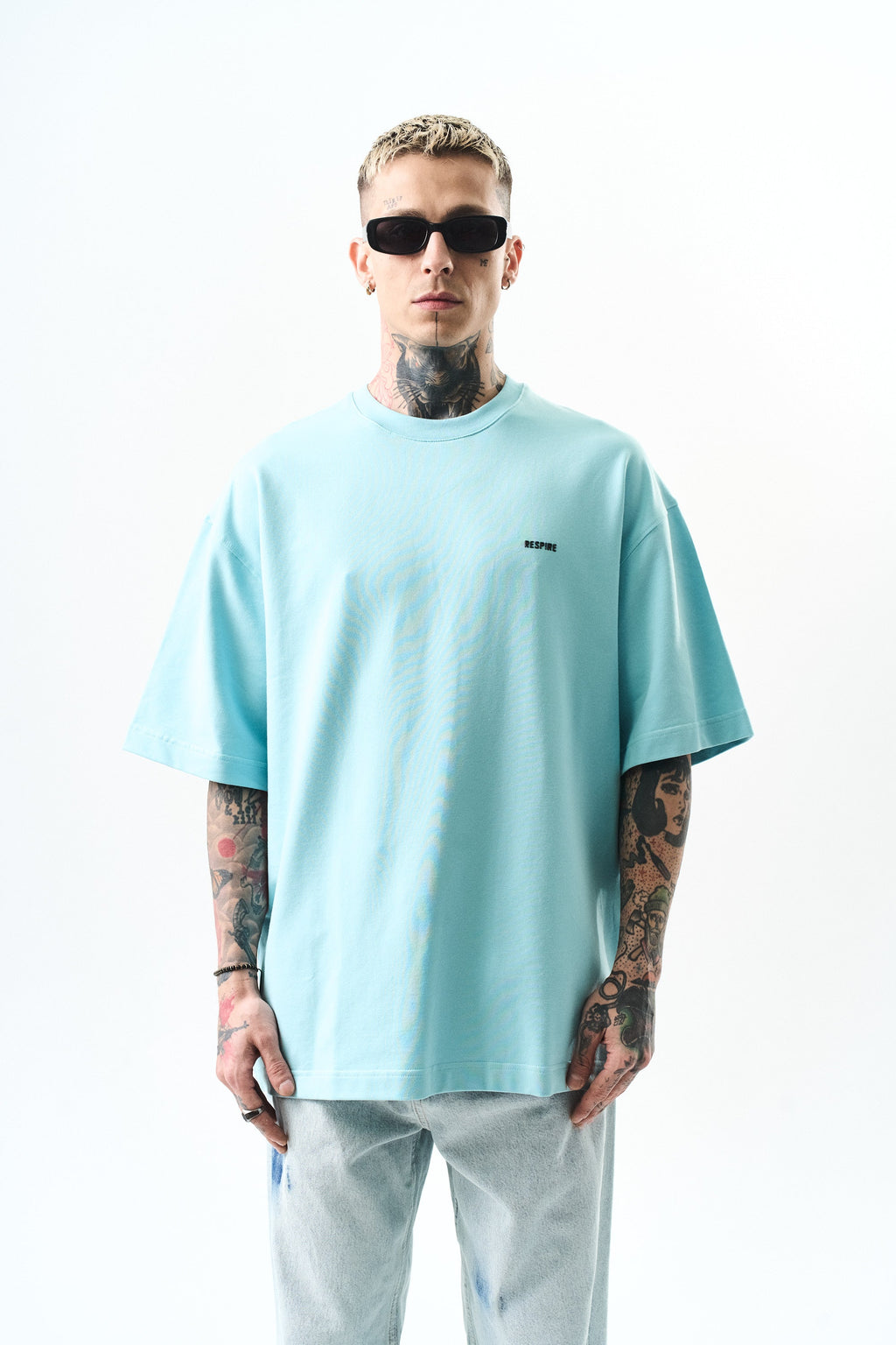 Respire Injection Printed Oversized T-Shirt Baby Blue
