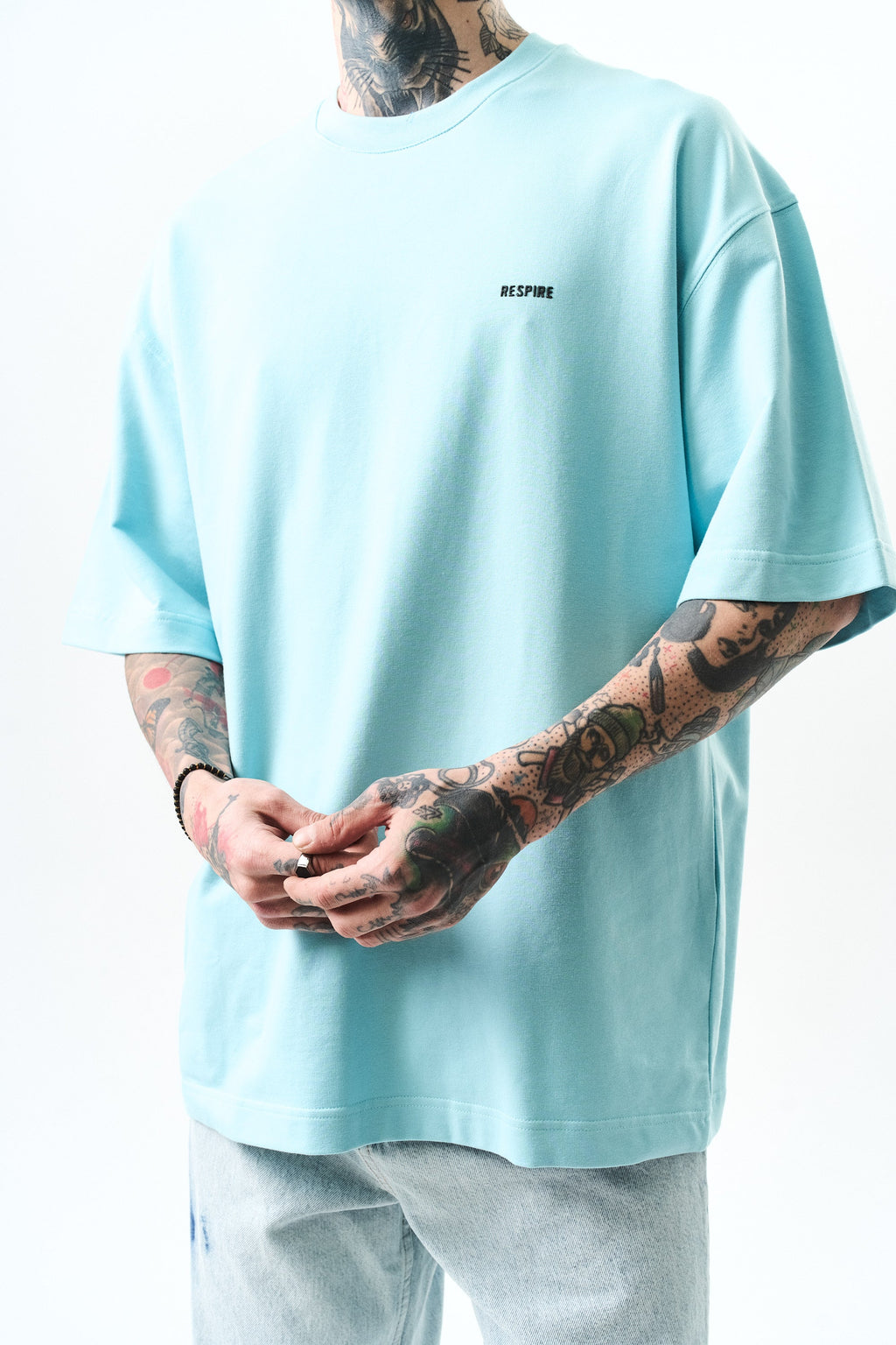 Respire Injection Printed Oversized T-Shirt Baby Blue