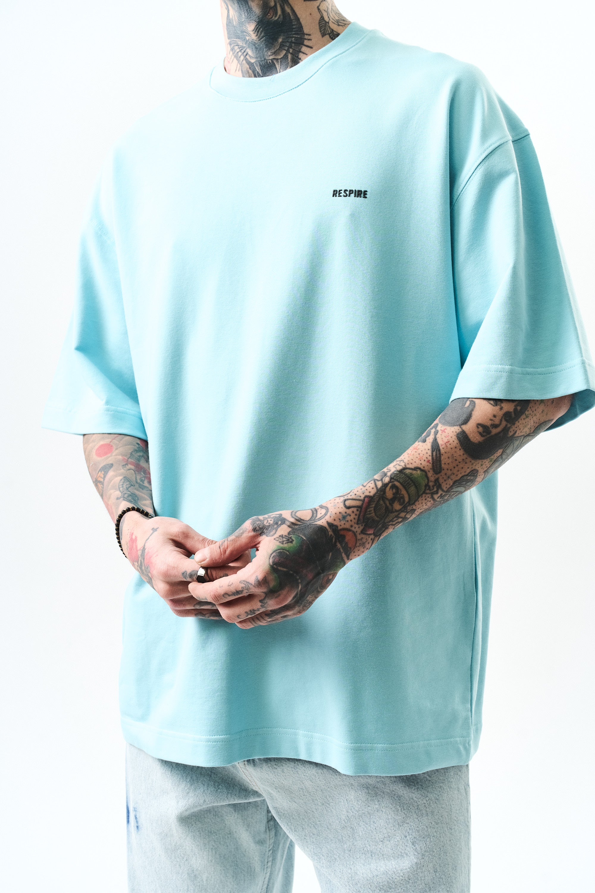 Respire Injection Printed Oversized T-Shirt Baby Blue