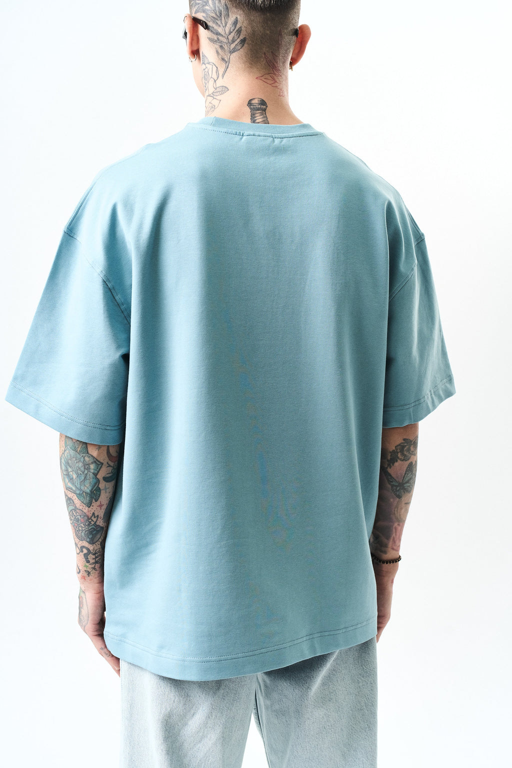 Respire Injection Printed Oversized T-Shirt Light Blue