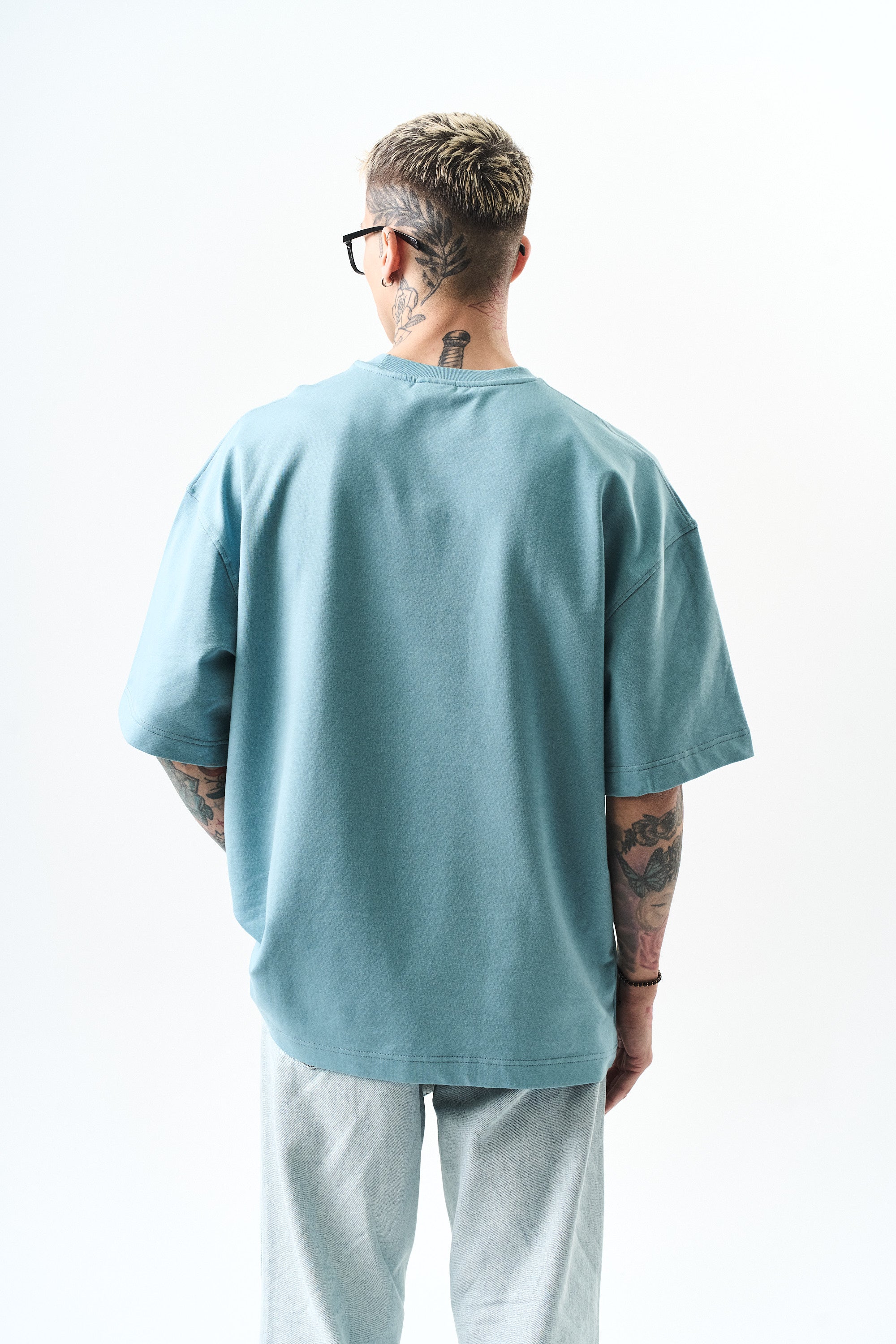 Respire Injection Printed Oversized T-Shirt Light Blue