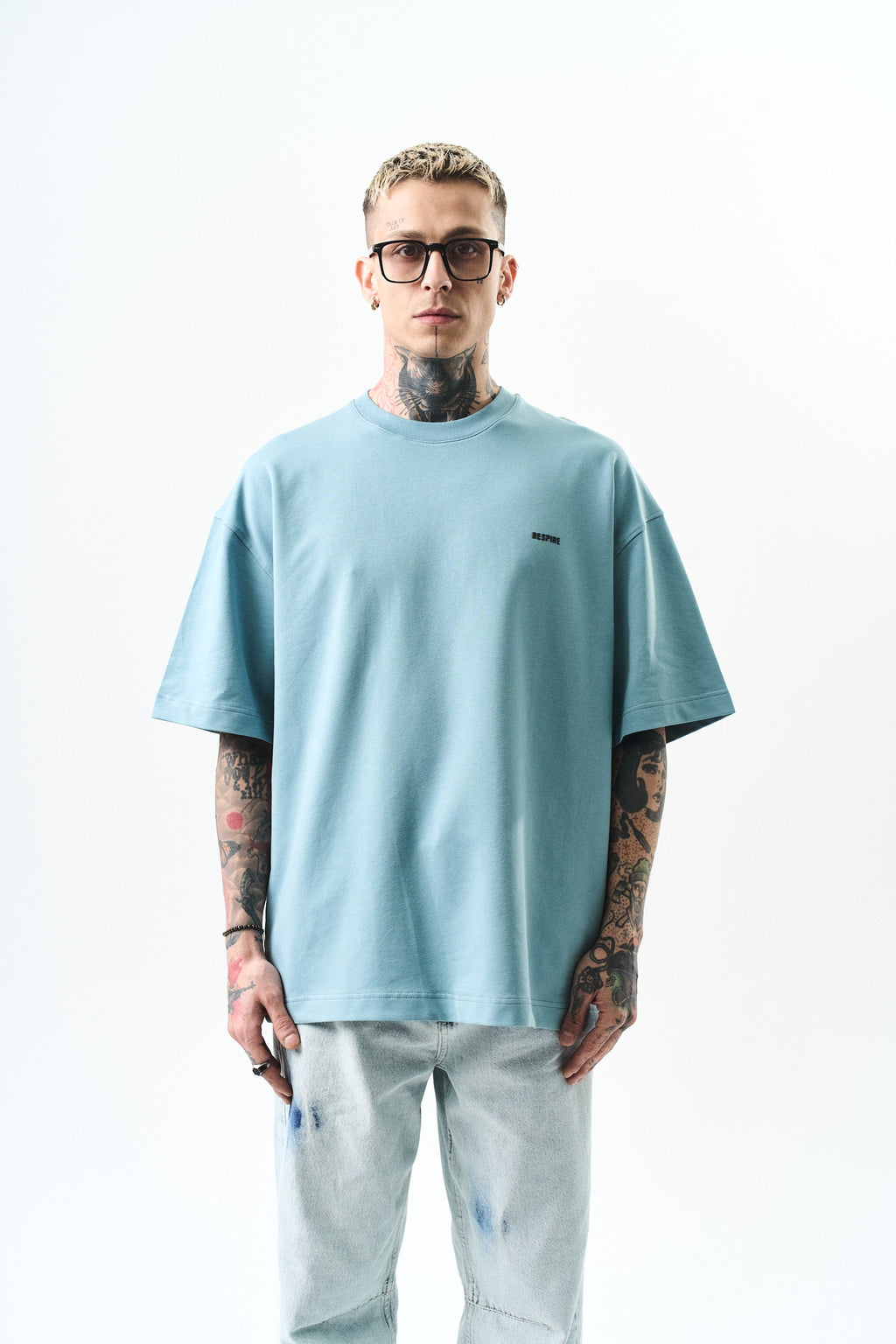 Respire Injection Printed Oversized T-Shirt Light Blue