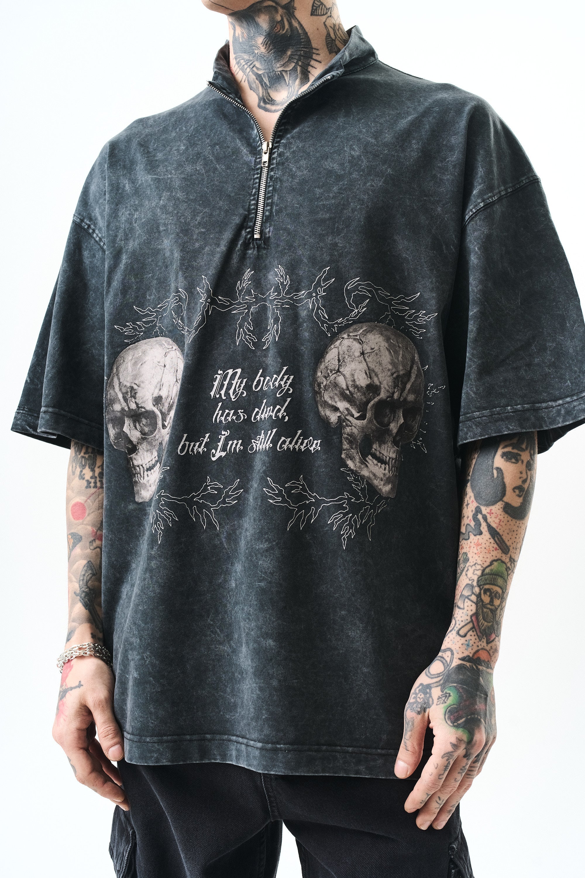 Still Alive Washed Oversized T-Shirt Black