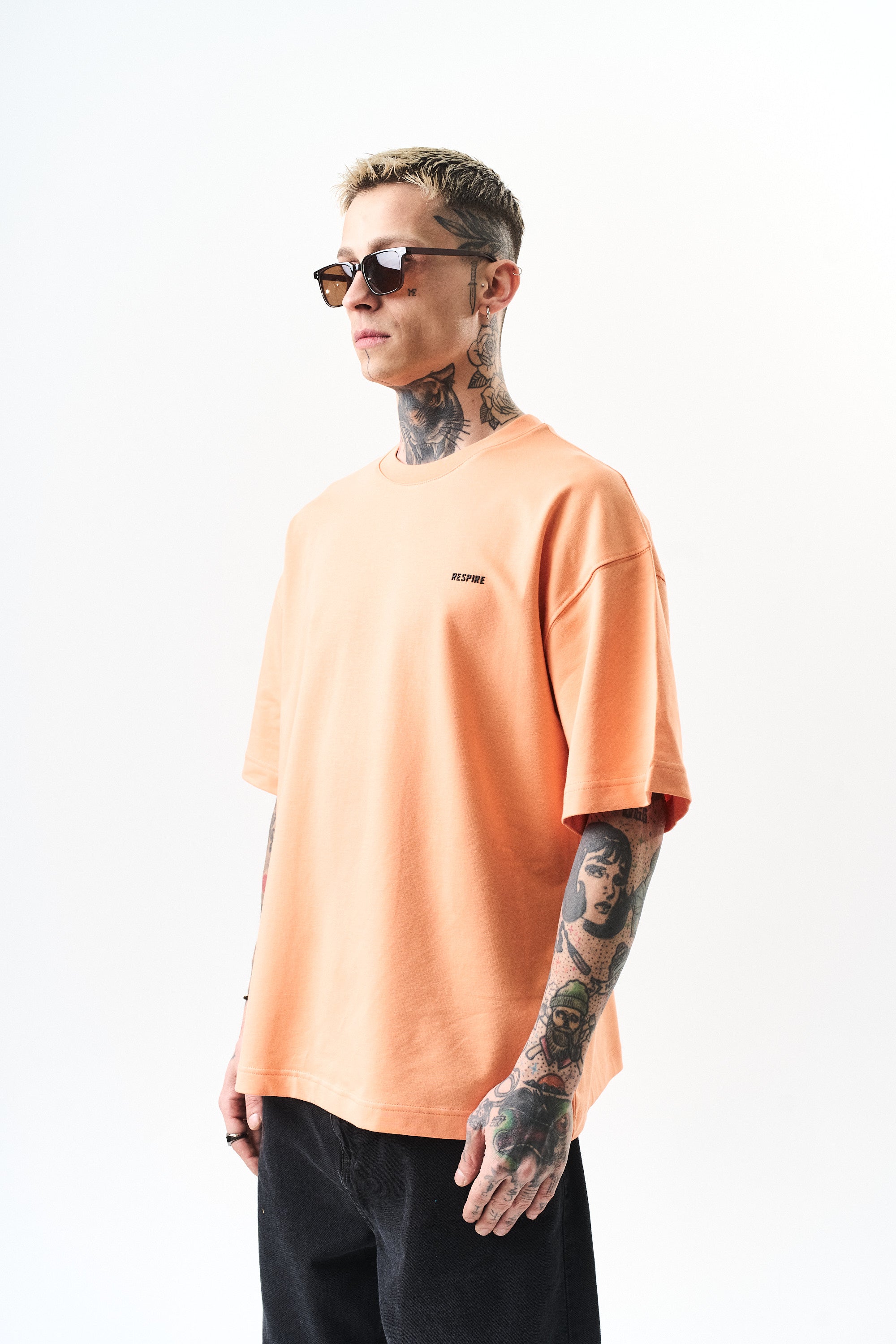 Respire Injection Printed Oversized T-Shirt Peach