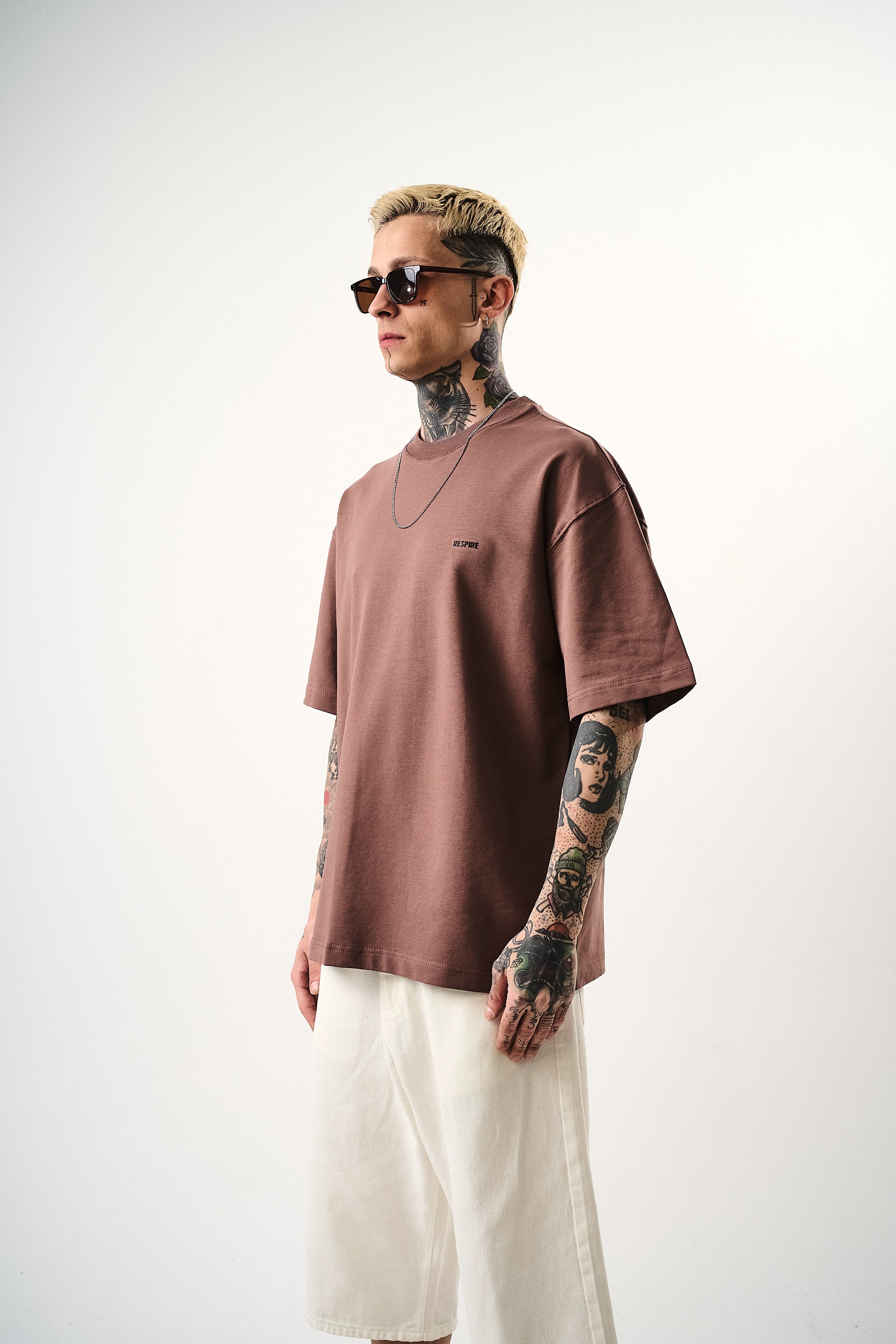 Respire Injection Printed Oversized T-Shirt Brown