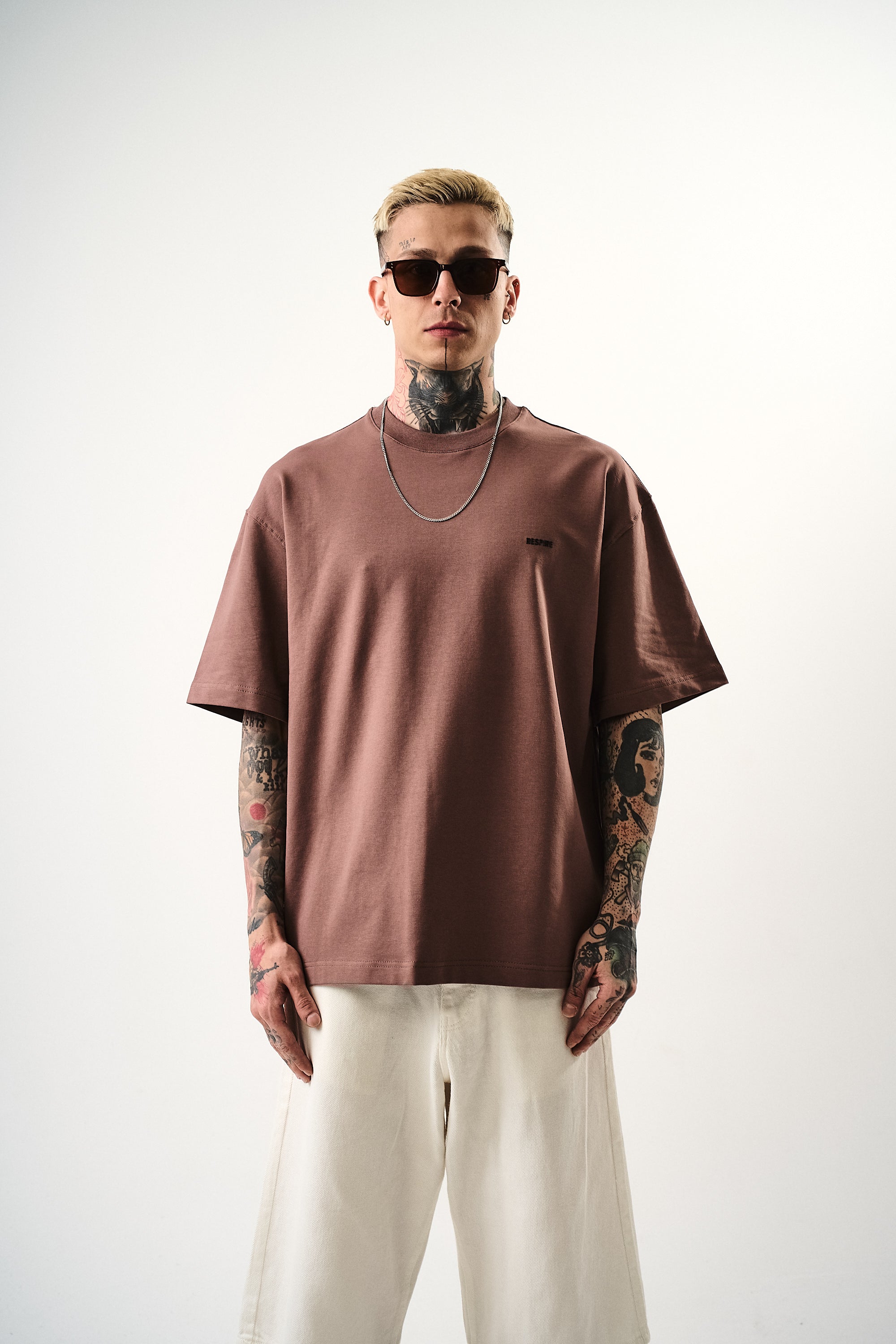 Respire Injection Printed Oversized T-Shirt Brown