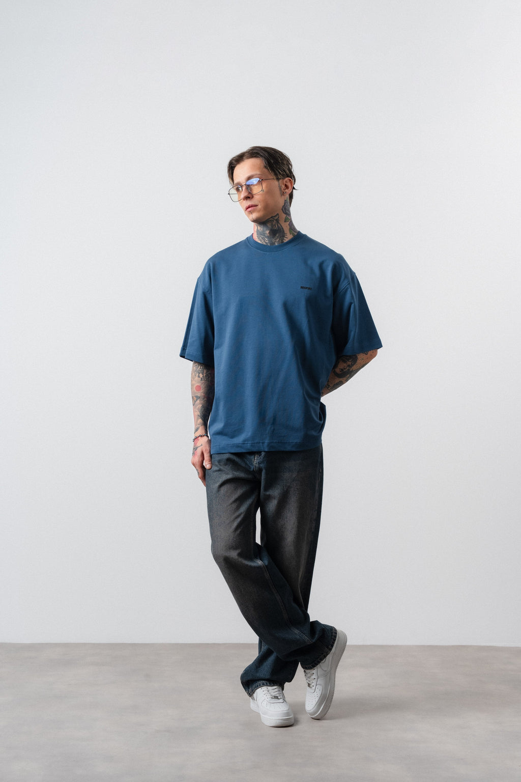 Respire Injection Printed Oversized T-Shirt Navy Blue