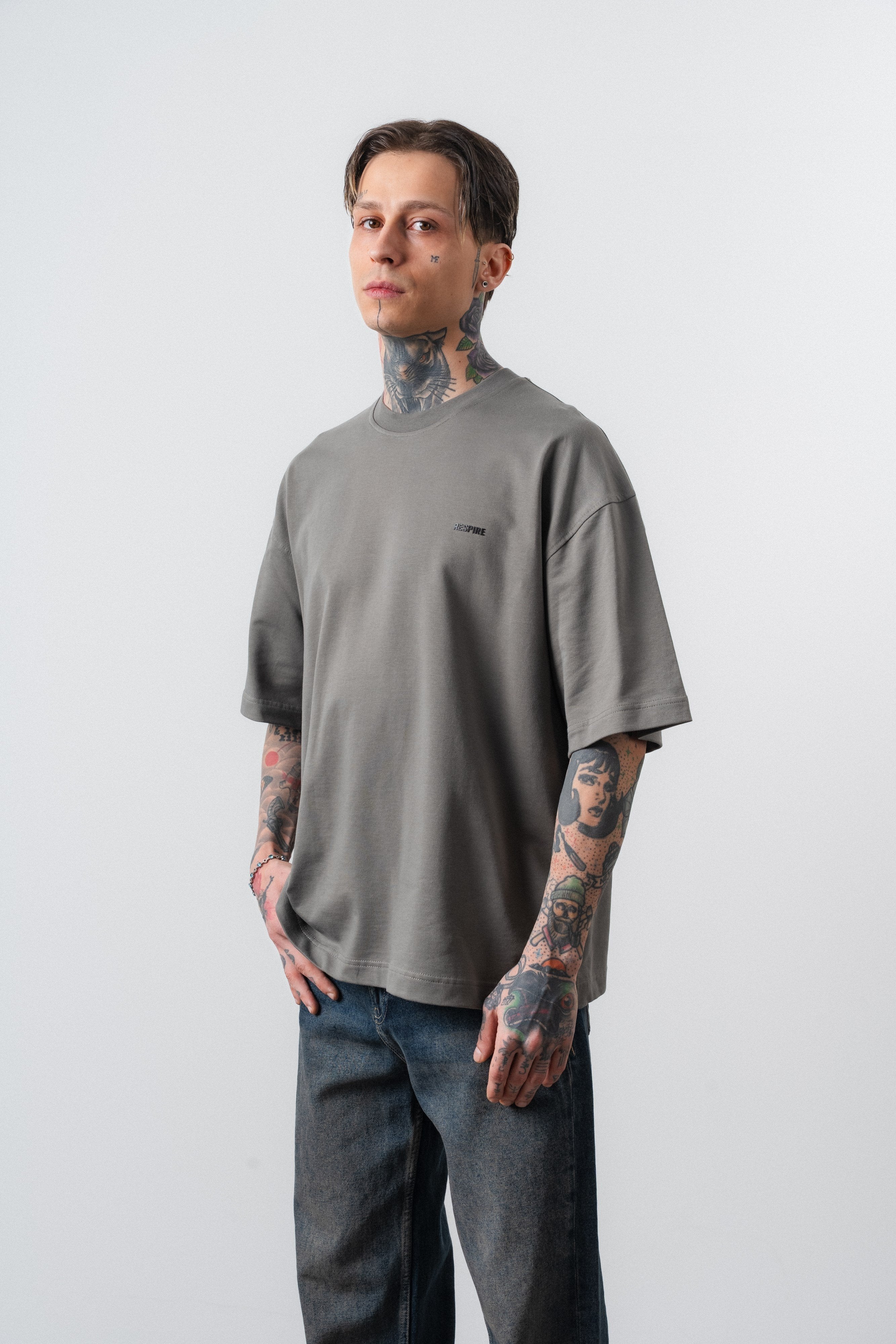 Respire Injection Printed Oversized T-Shirt Khaki