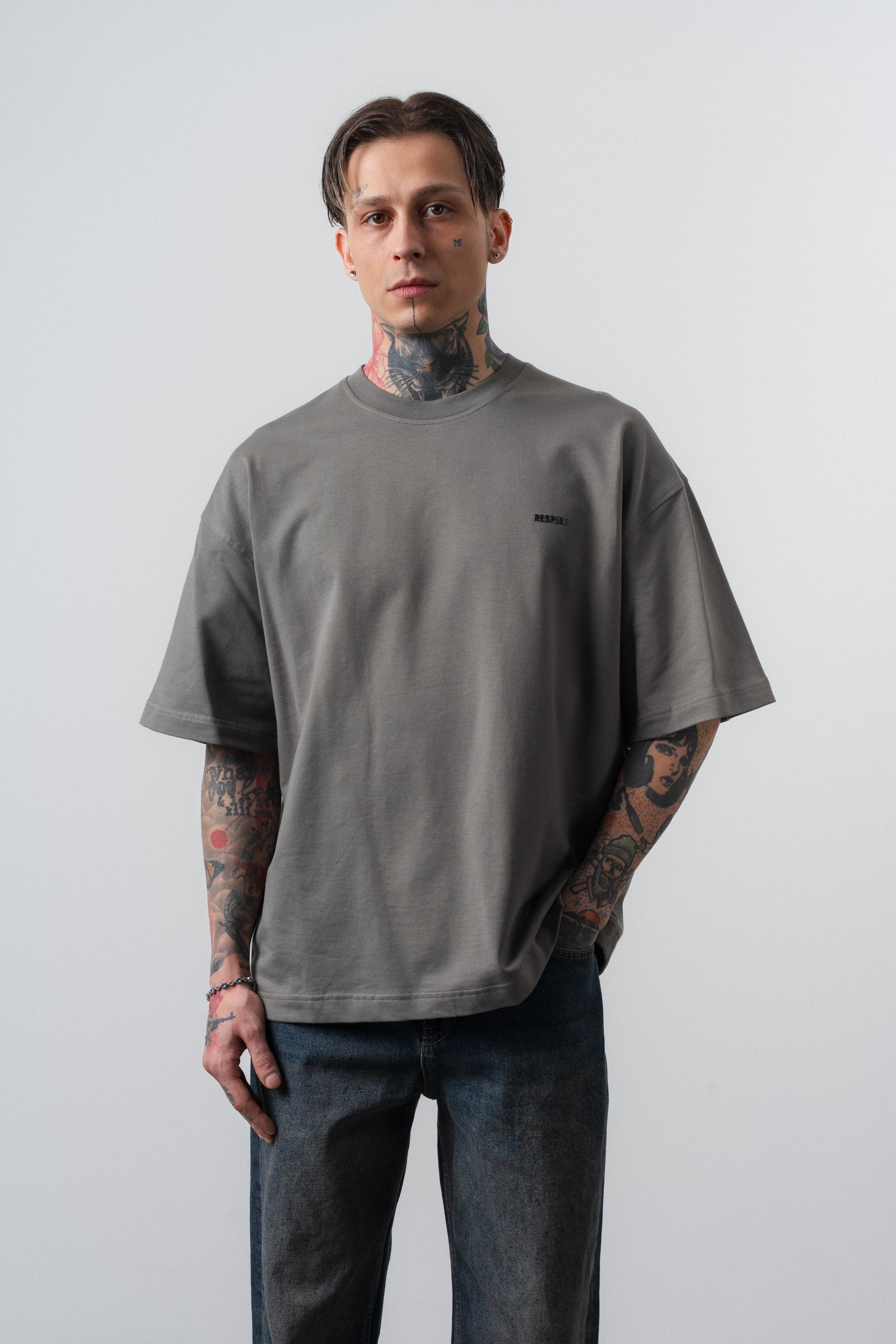 Respire Injection Printed Oversized T-Shirt Khaki